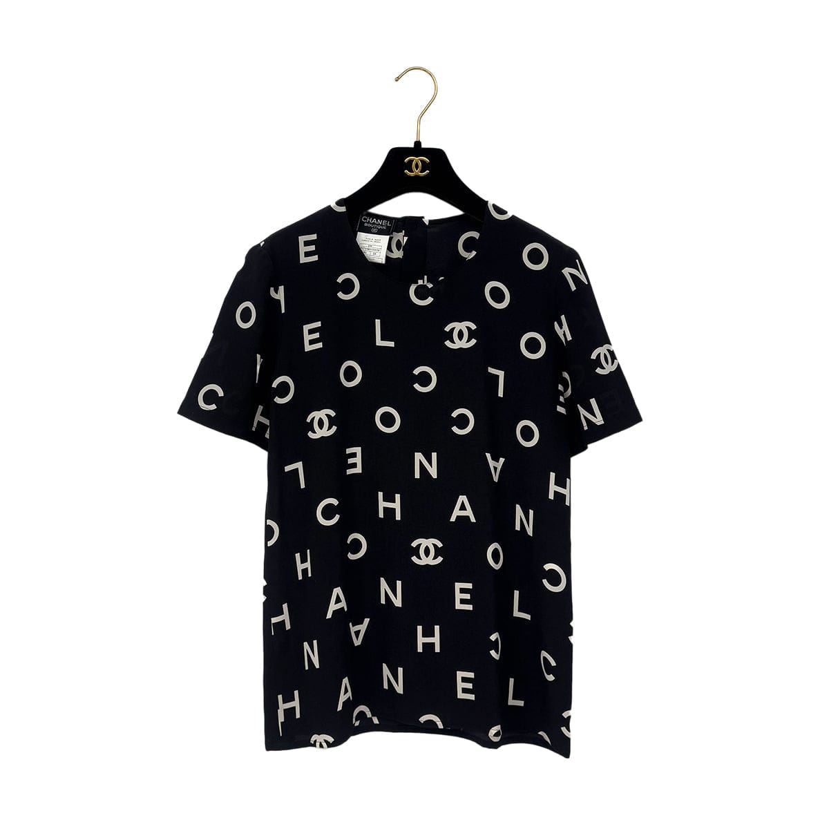 Luxury Promise Japan CHANEL VINTAGE LOGO COCOMARK BLOUSE TOPS BLACK WHITE SILK 38 97P RTW 90286908