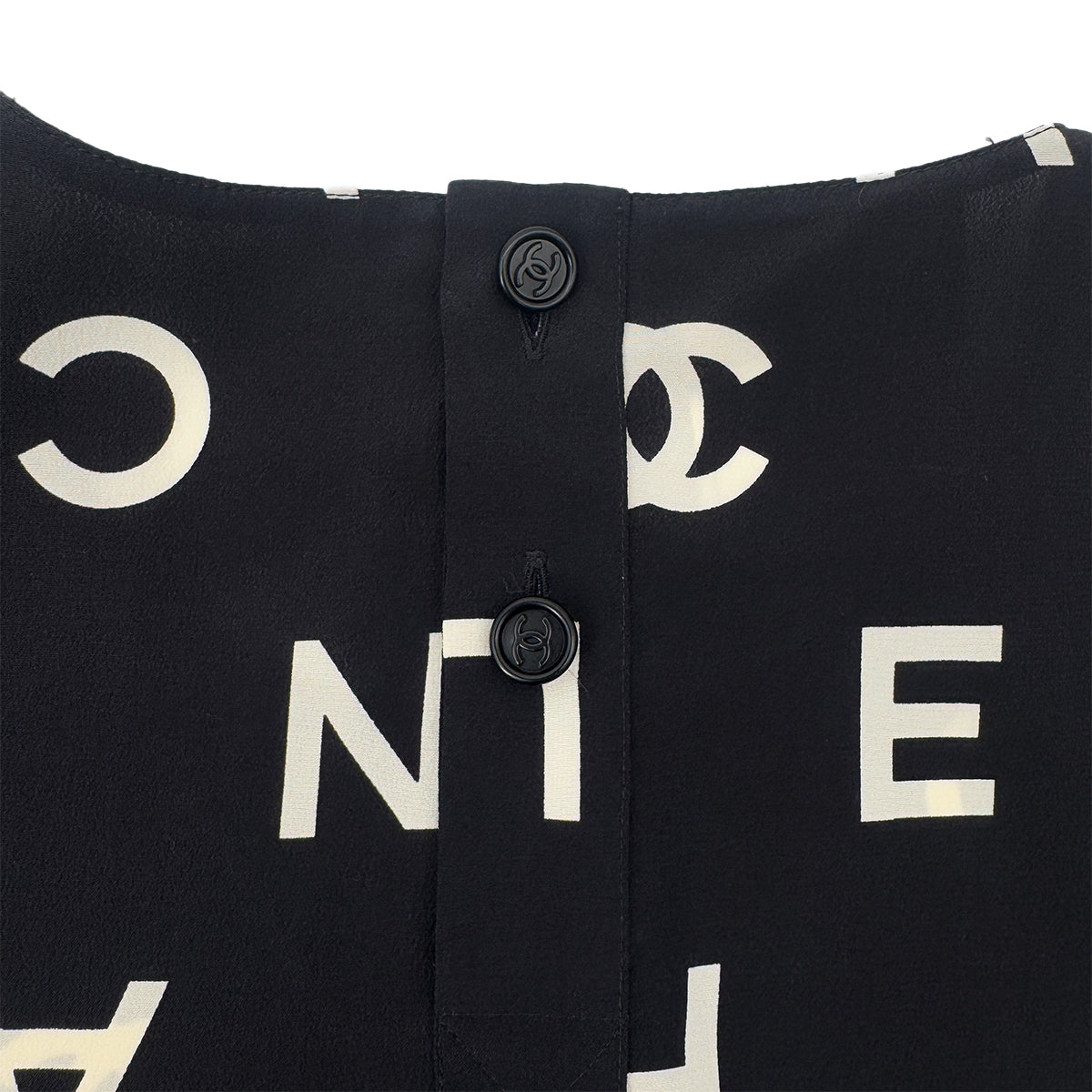 Luxury Promise Japan CHANEL VINTAGE LOGO COCOMARK BLOUSE TOPS BLACK WHITE SILK 38 97P RTW 90286908