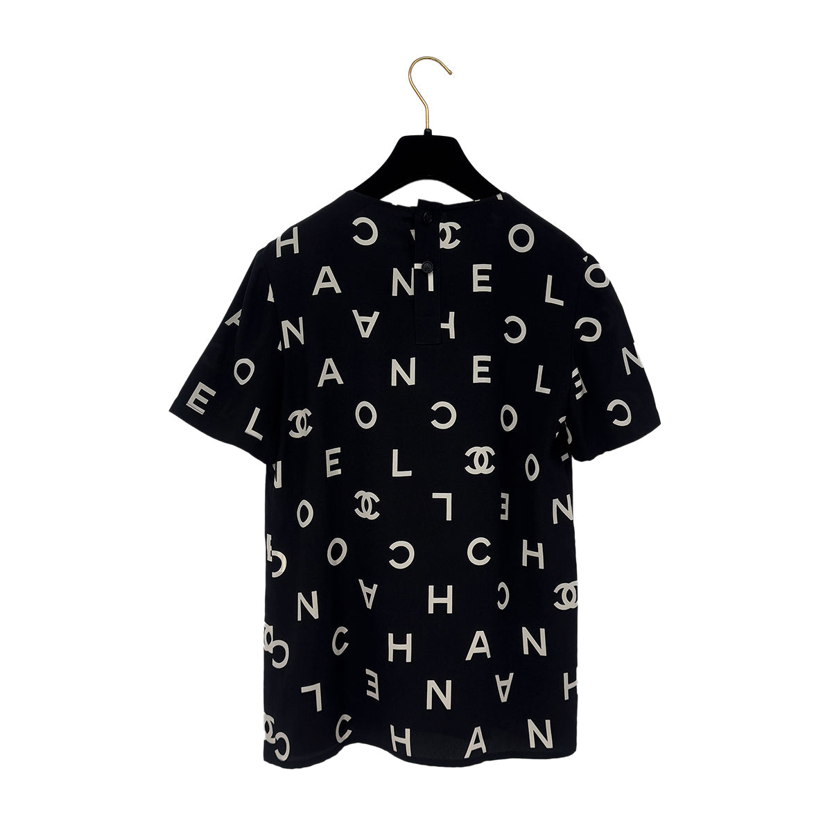 Luxury Promise Japan CHANEL VINTAGE LOGO COCOMARK BLOUSE TOPS BLACK WHITE SILK 38 97P RTW 90286908