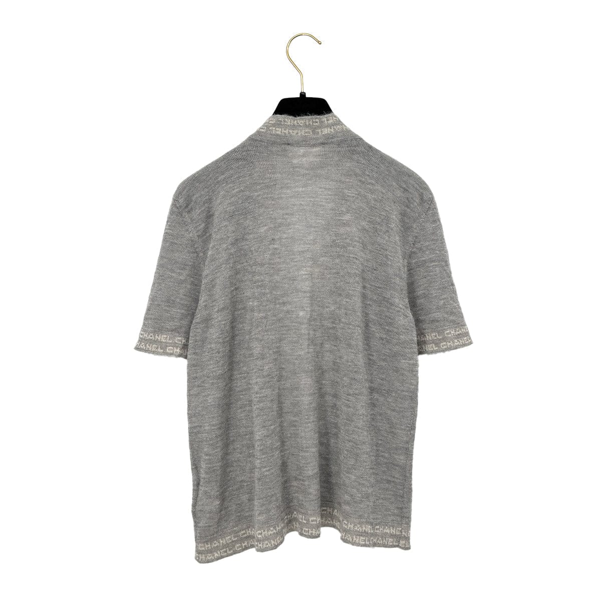 Luxury Promise Japan CHANEL VINTAGE LOGO HALF SLEEVE KNIT CARDIGAN GRAY CASHMERE 42 99C RTW 90296579