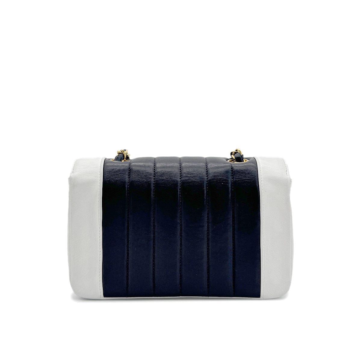 Luxury Promise Japan CHANEL VINTAGE MADEMOISELLE BICOLOR MINI CHAIN SHOULDER BAG NAVY WHITE LAMB SKIN 90294202