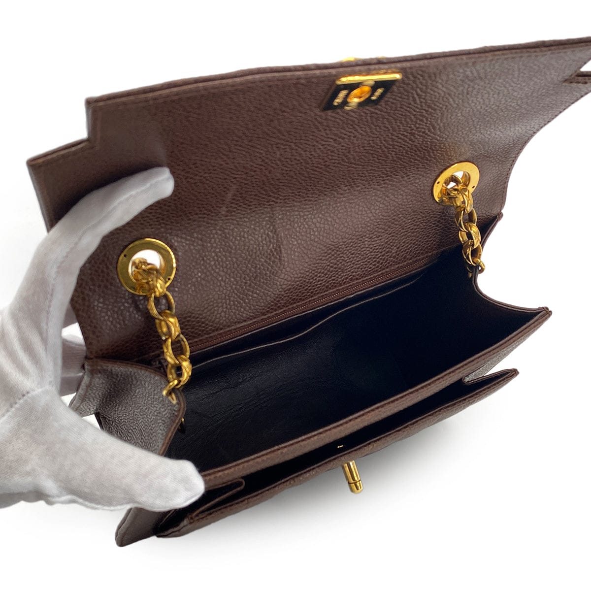 Luxury Promise Japan CHANEL VINTAGE MADEMOISELLE BIJOU CHAIN SHOULDER BAG BROWN CAVIAR SKIN 90301734