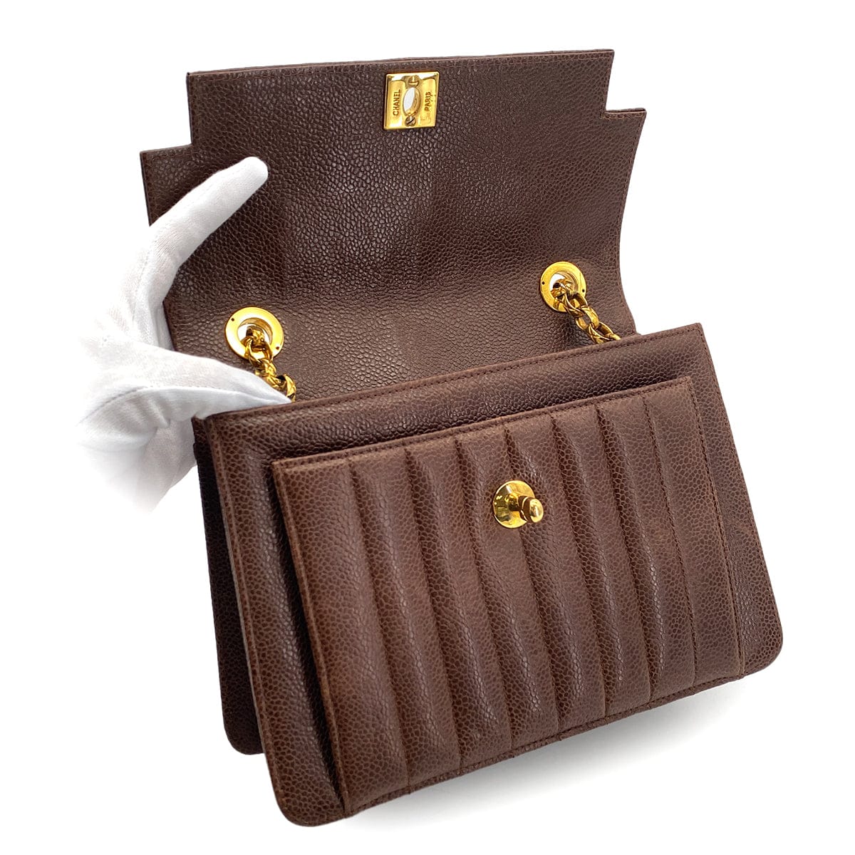 Luxury Promise Japan CHANEL VINTAGE MADEMOISELLE BIJOU CHAIN SHOULDER BAG BROWN CAVIAR SKIN 90301734