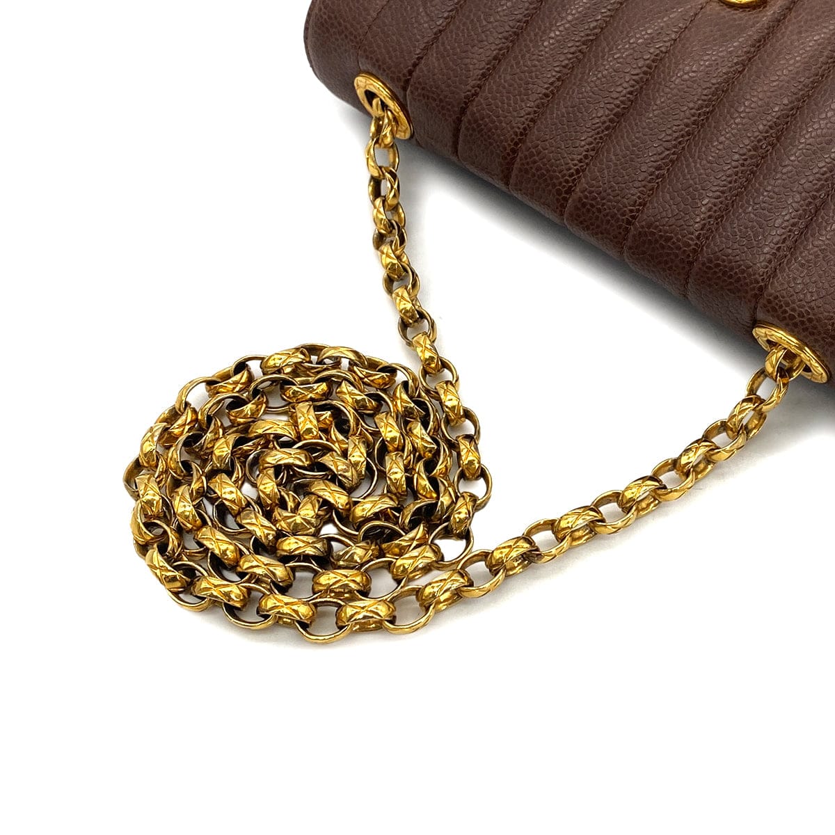 Luxury Promise Japan CHANEL VINTAGE MADEMOISELLE BIJOU CHAIN SHOULDER BAG BROWN CAVIAR SKIN 90301734