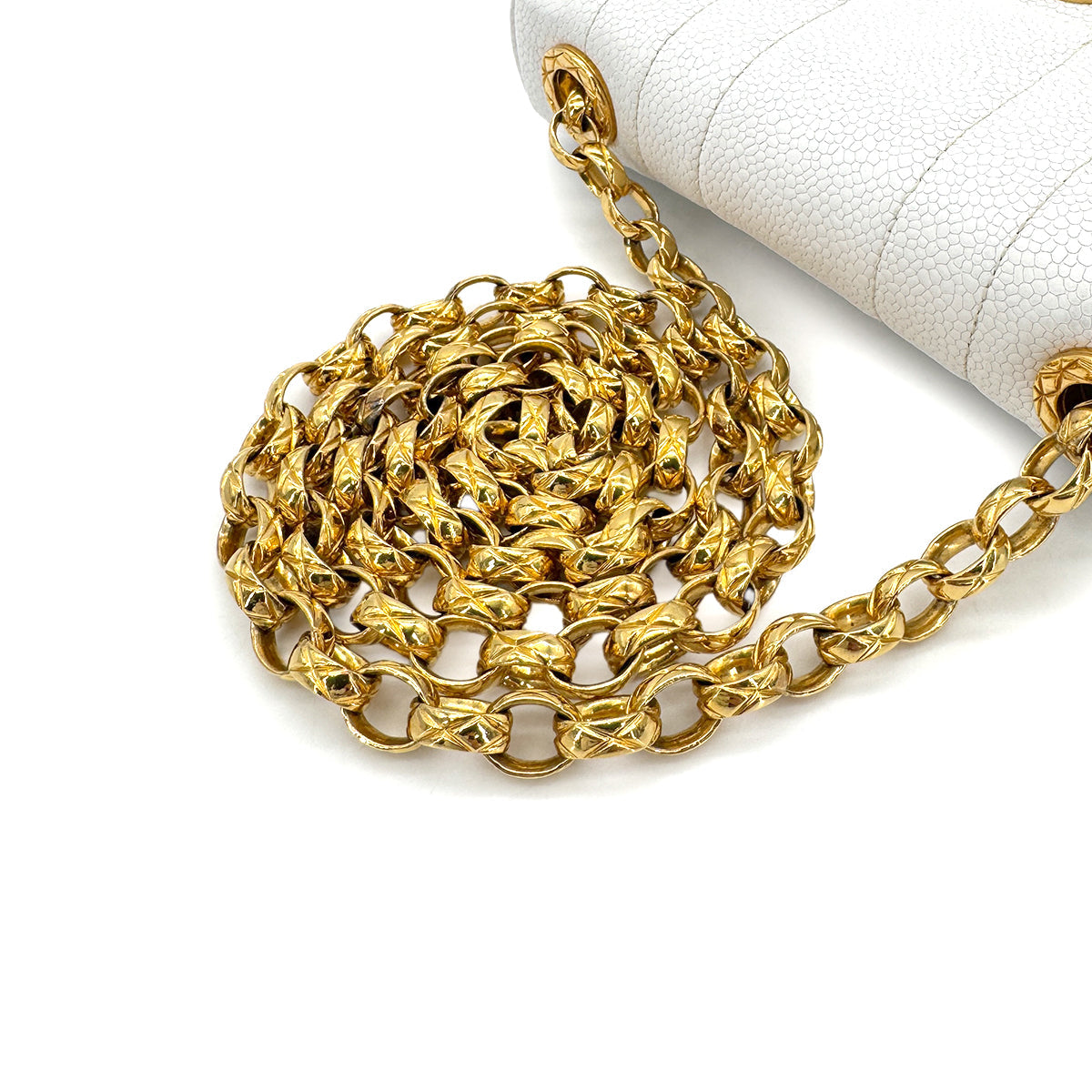 Luxury Promise Japan CHANEL VINTAGE MADEMOISELLE BIJOU CHAIN SHOULDER BAG WHITE CAVIAR SKIN 90281244