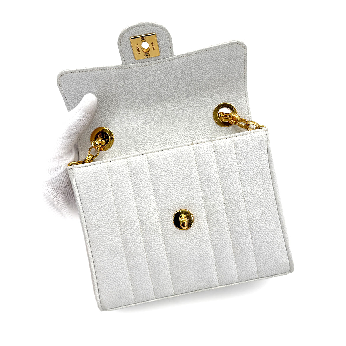 Luxury Promise Japan CHANEL VINTAGE MADEMOISELLE BIJOU CHAIN SHOULDER BAG WHITE CAVIAR SKIN 90281244