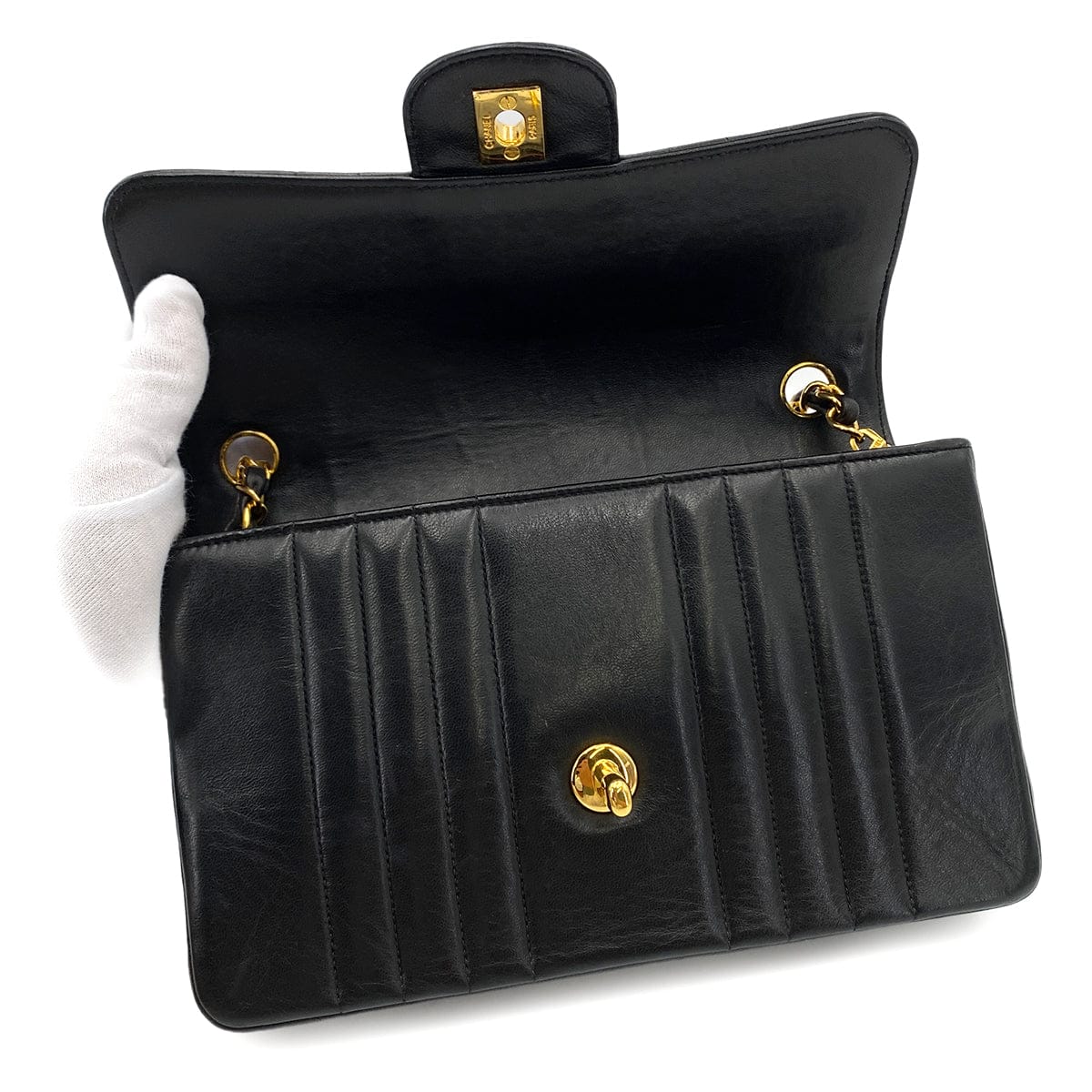 Luxury Promise Japan CHANEL VINTAGE MADEMOISELLE CHAIN SHOULDER BAG BLACK LAMB SKIN 90249030