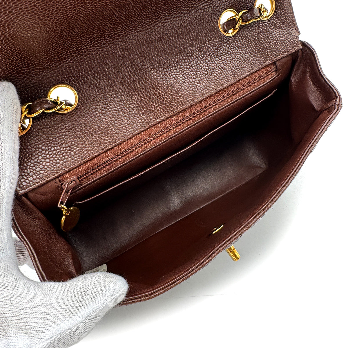 Luxury Promise Japan CHANEL VINTAGE MADEMOISELLE CHAIN SHOULDER BAG BROWN CAVIAR SKIN 90292733