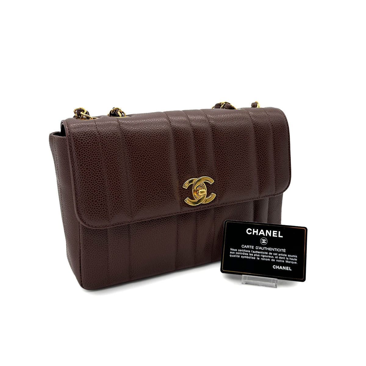 Luxury Promise Japan CHANEL VINTAGE MADEMOISELLE CHAIN SHOULDER BAG BROWN CAVIAR SKIN 90292733