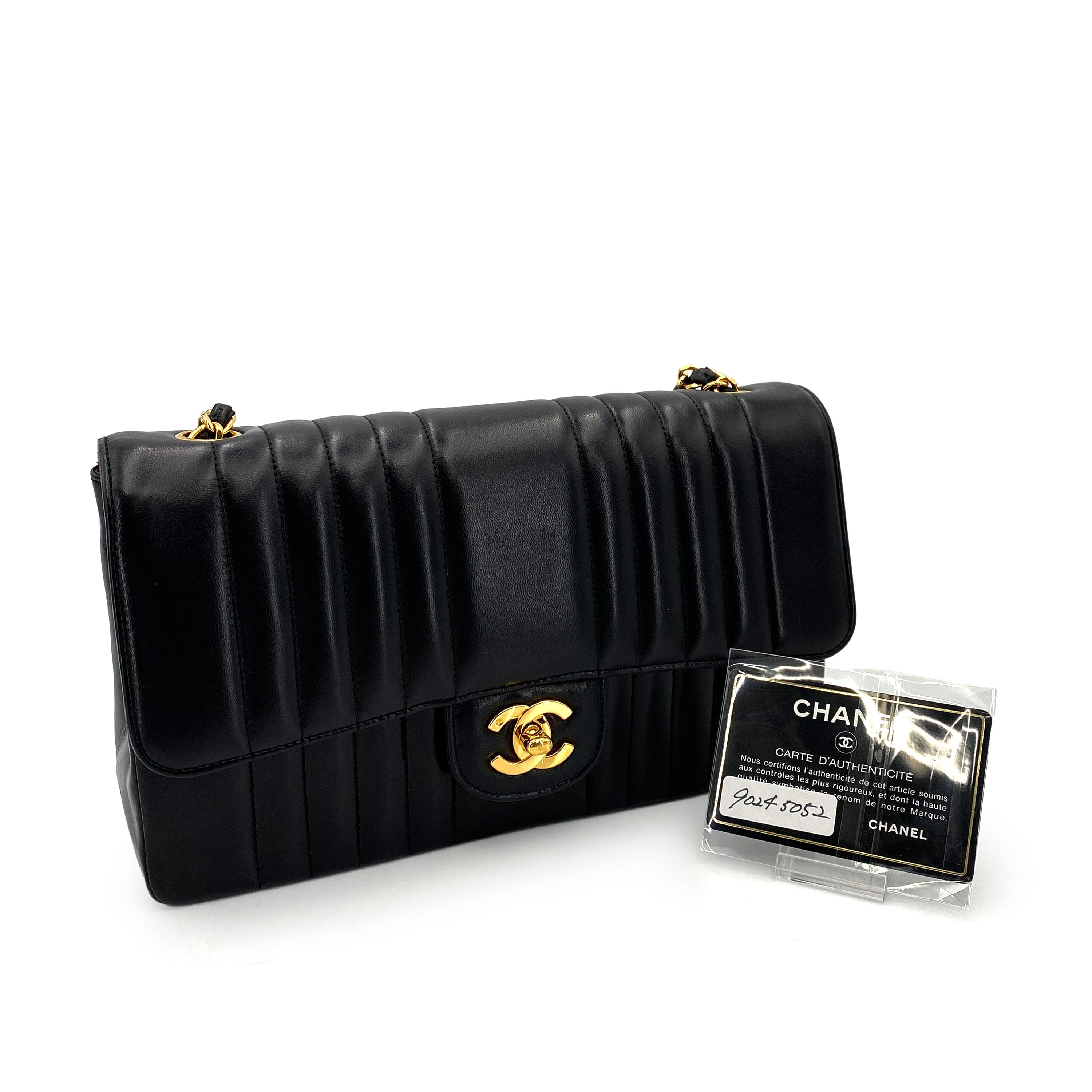 Luxury Promise Japan CHANEL VINTAGE MADEMOISELLE MEDIUM CHAIN SHOULDER BAG BLACK LAMB SKIN 90245052