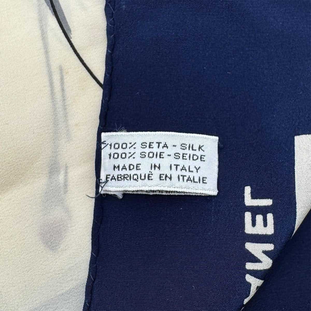 Luxury Promise Japan CHANEL VINTAGE MADEMOISELLE SCARF BEIGE NAVY SILK 90292790