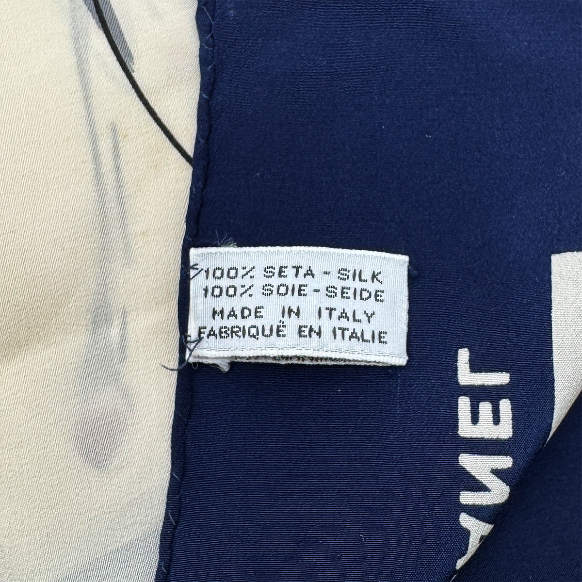 Luxury Promise Japan CHANEL VINTAGE MADEMOISELLE SCARF BEIGE NAVY SILK 90292790