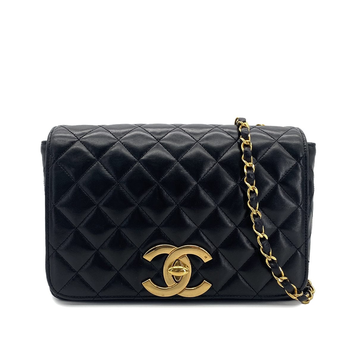Luxury Promise Japan CHANEL VINTAGE MATELASSE BIG COCO CHAIN SHOULDER BAG BLACK LAMB SKIN 90301108