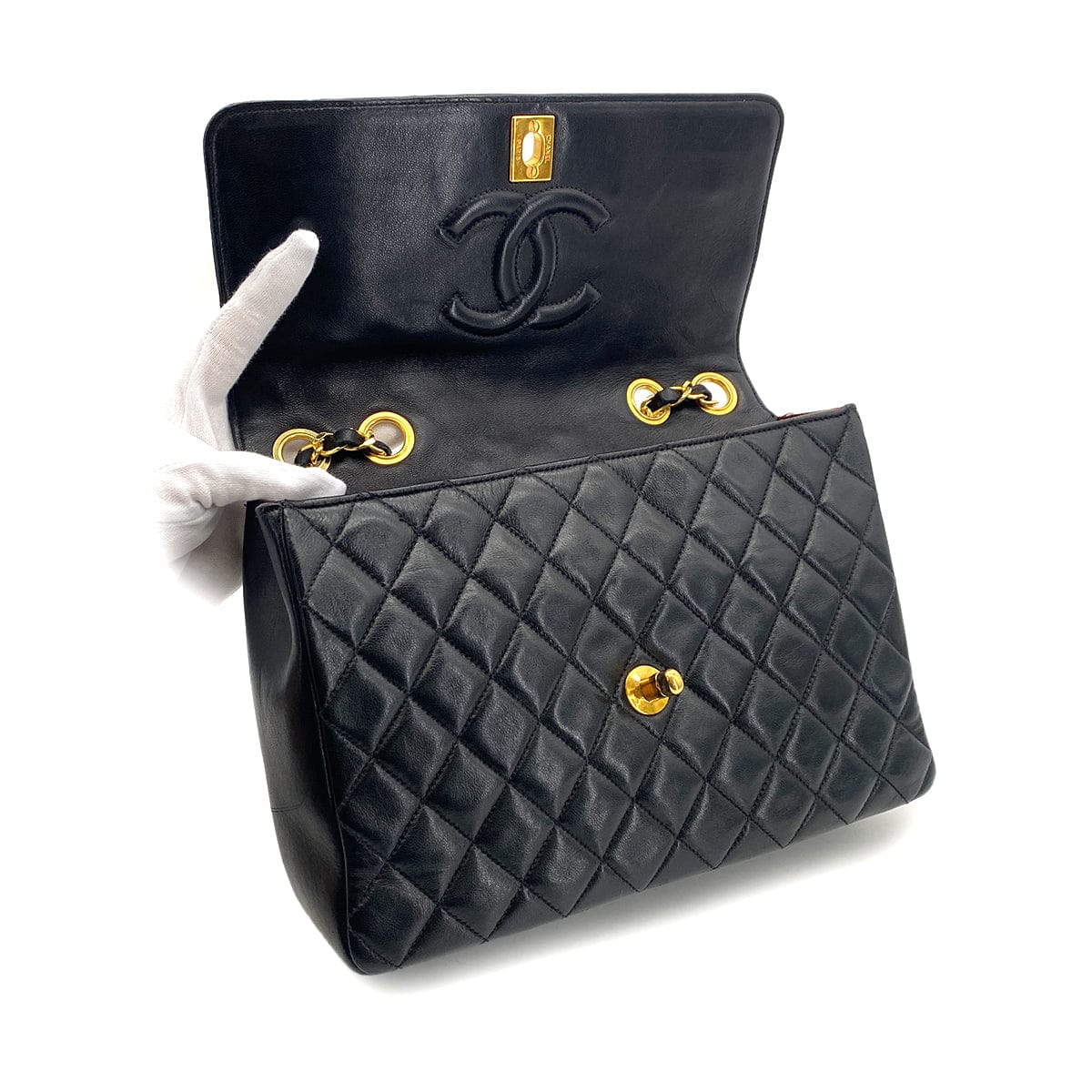 Luxury Promise Japan CHANEL VINTAGE MATELASSE CHAIN SHOULDER BAG BLACK LAMB SKIN 90301699