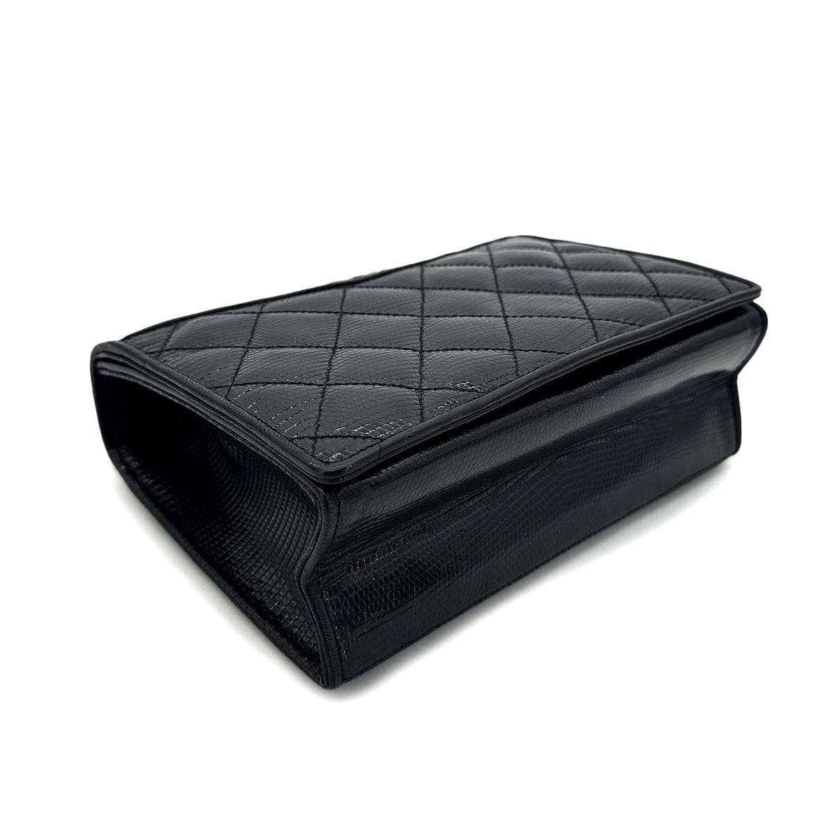 Luxury Promise Japan CHANEL VINTAGE MATELASSE CHAIN SHOULDER BAG BLACK LIZARD 90291459