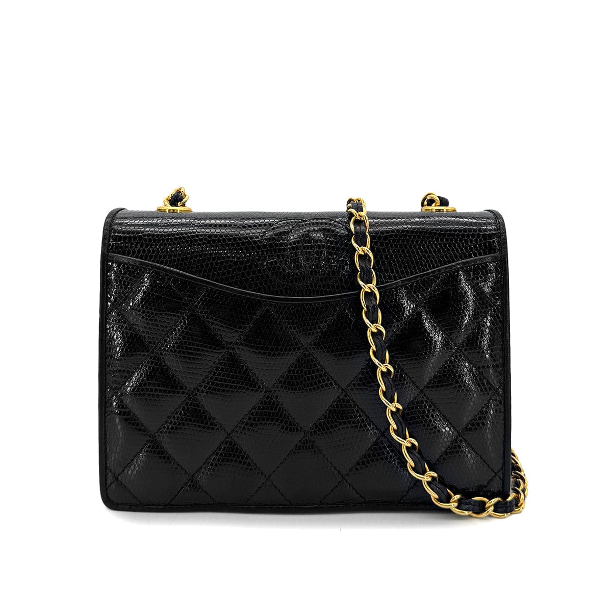 Luxury Promise Japan CHANEL VINTAGE MATELASSE CHAIN SHOULDER BAG BLACK LIZARD 90291459