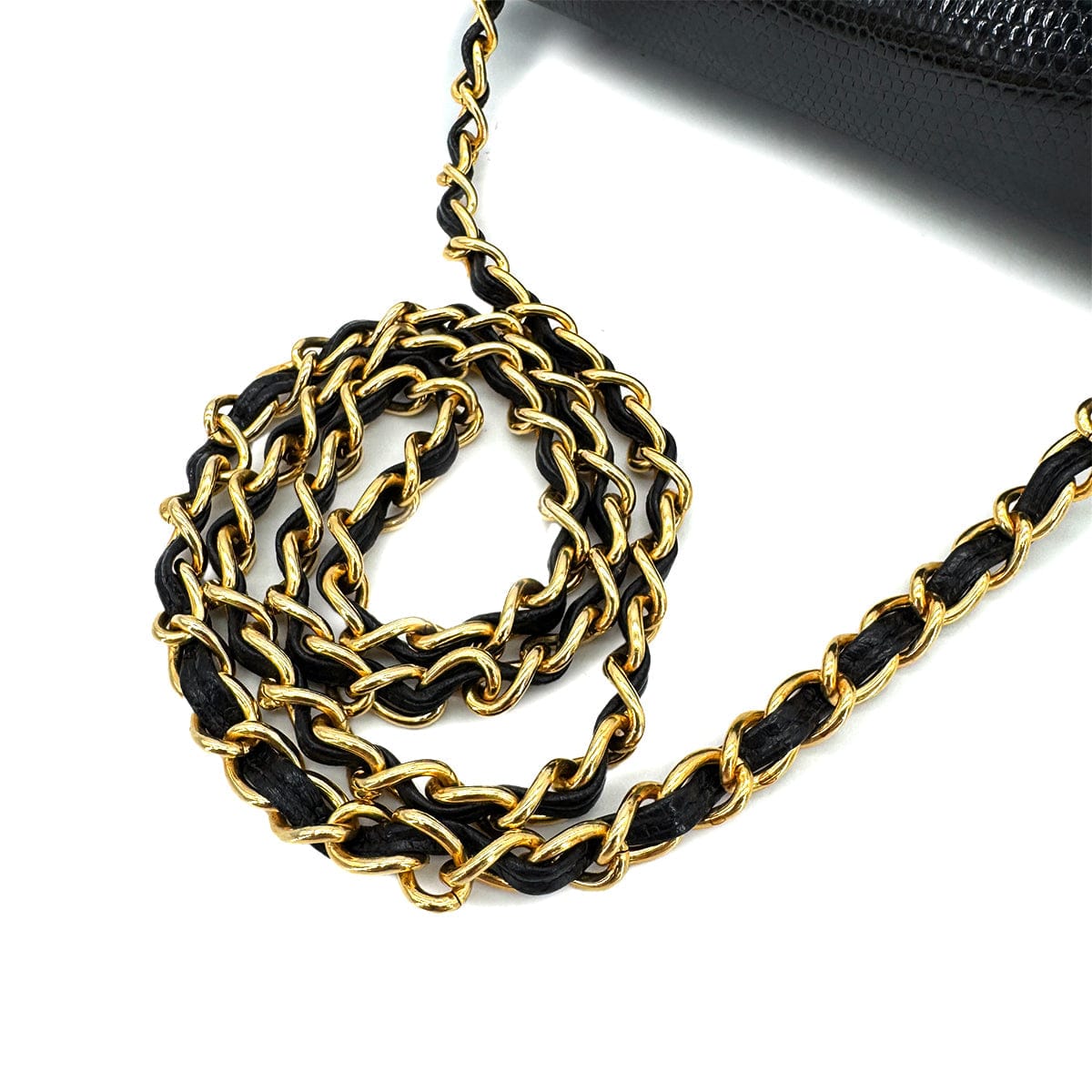 Luxury Promise Japan CHANEL VINTAGE MATELASSE CHAIN SHOULDER BAG BLACK LIZARD 90291459