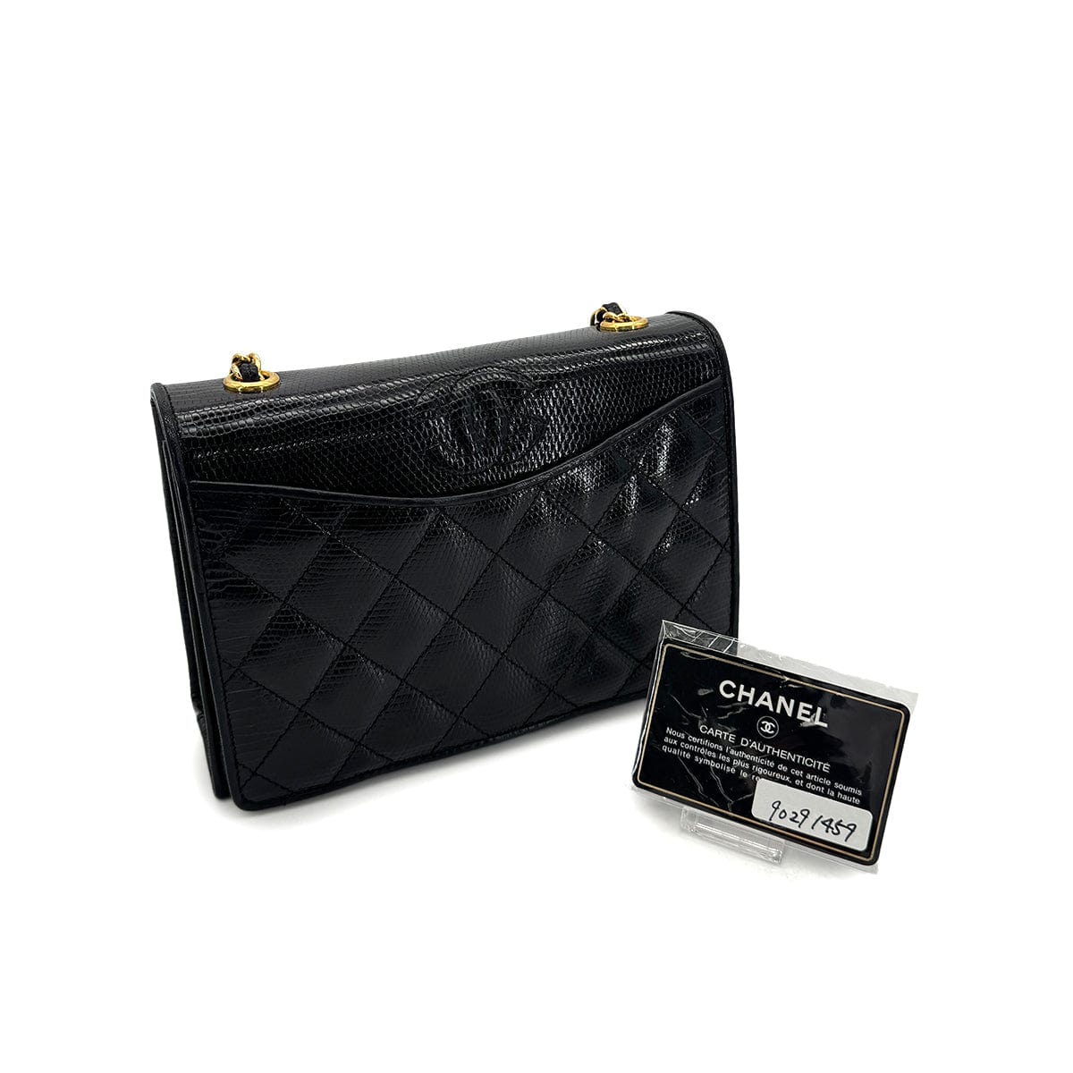 Luxury Promise Japan CHANEL VINTAGE MATELASSE CHAIN SHOULDER BAG BLACK LIZARD 90291459