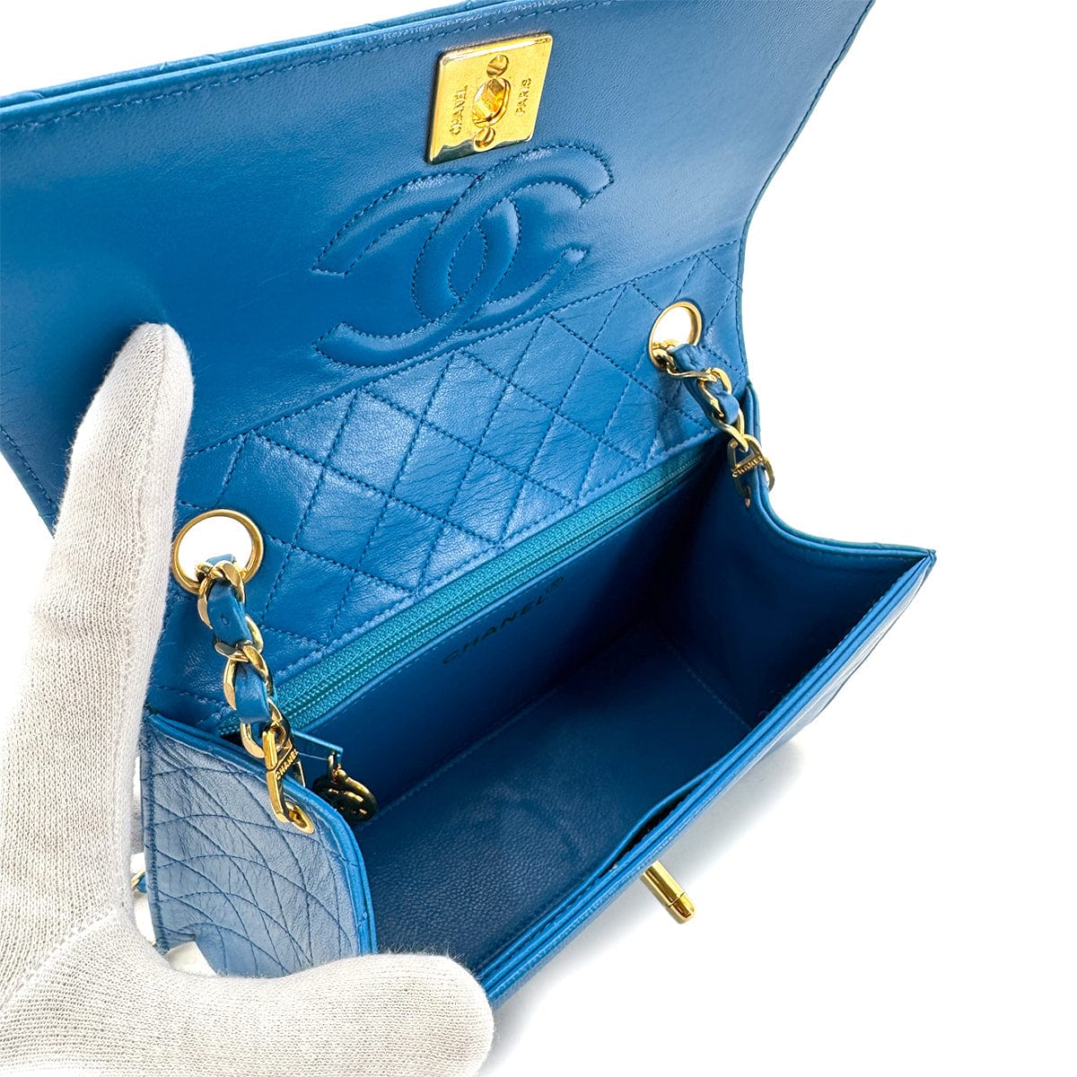 Luxury Promise Japan CHANEL VINTAGE MATELASSE CHAIN SHOULDER BAG BLUE LAMB SKIN 90279944