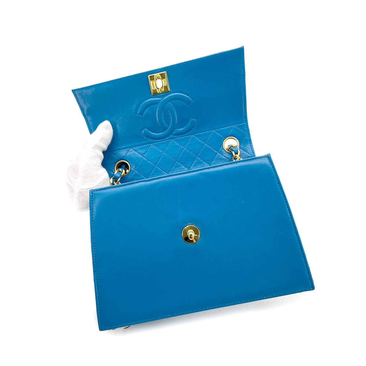 Luxury Promise Japan CHANEL VINTAGE MATELASSE CHAIN SHOULDER BAG BLUE LAMB SKIN 90279944