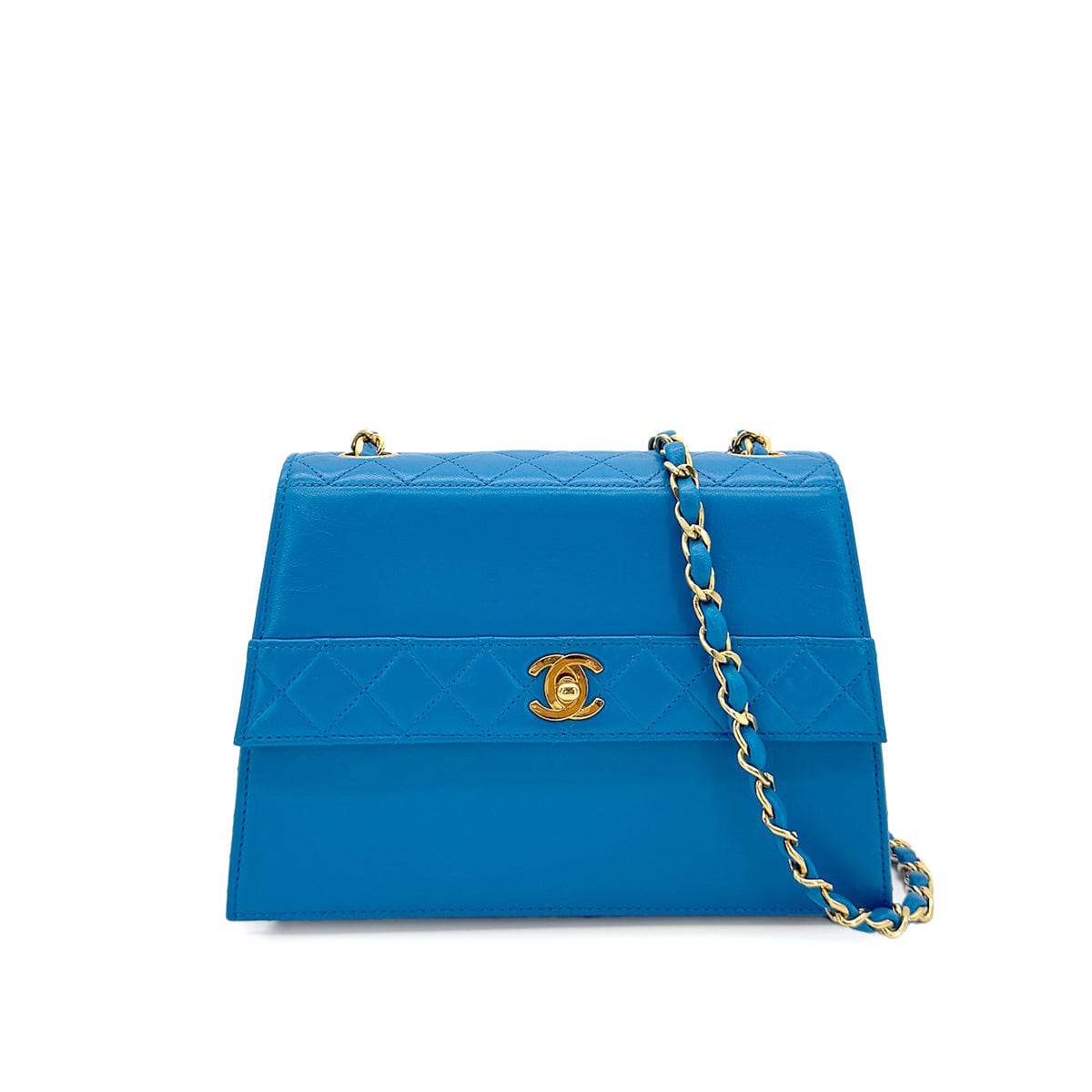 Luxury Promise Japan CHANEL VINTAGE MATELASSE CHAIN SHOULDER BAG BLUE LAMB SKIN 90279944