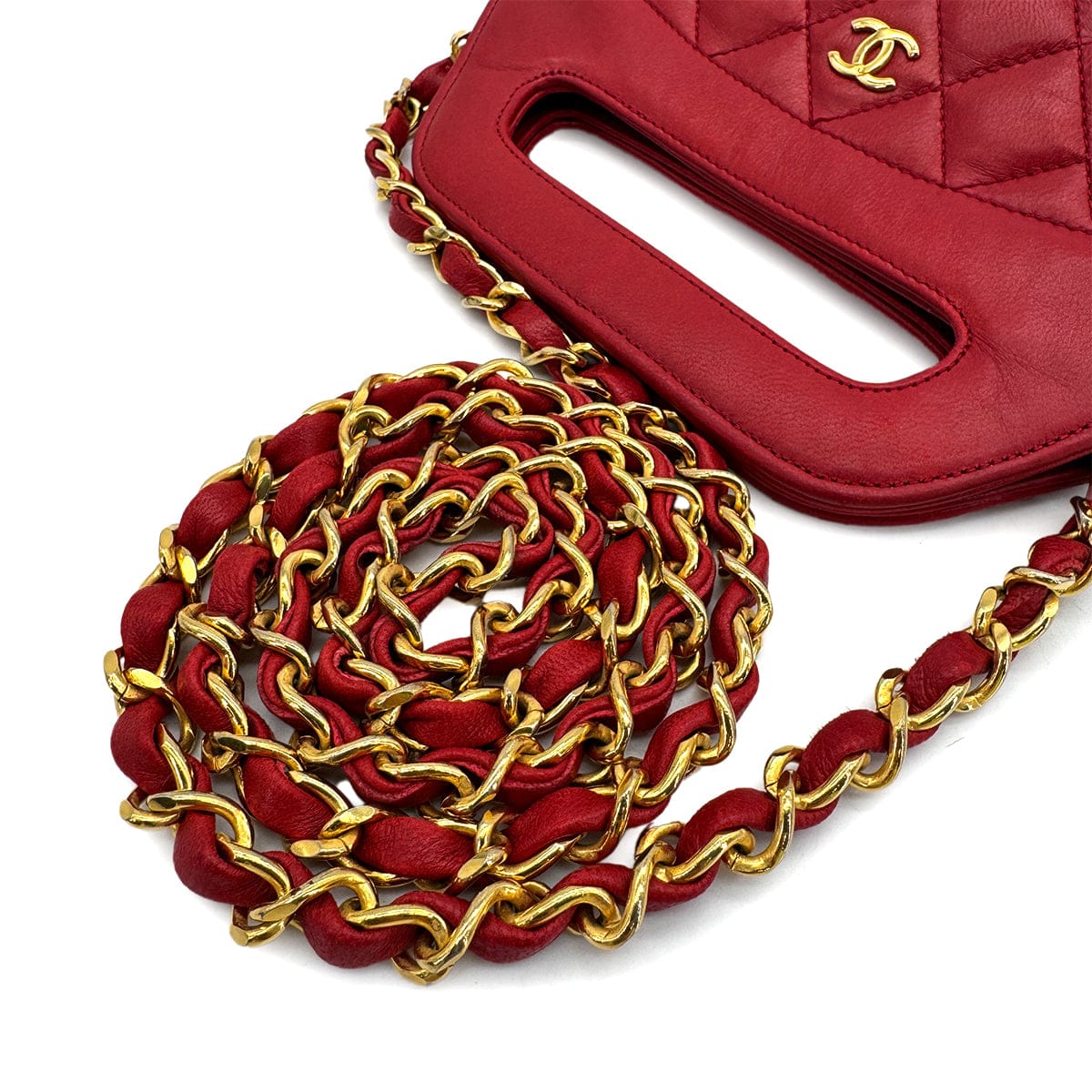 Luxury Promise Japan CHANEL VINTAGE MATELASSE CHAIN SHOULDER BAG RED LAMB SKIN 90308348
