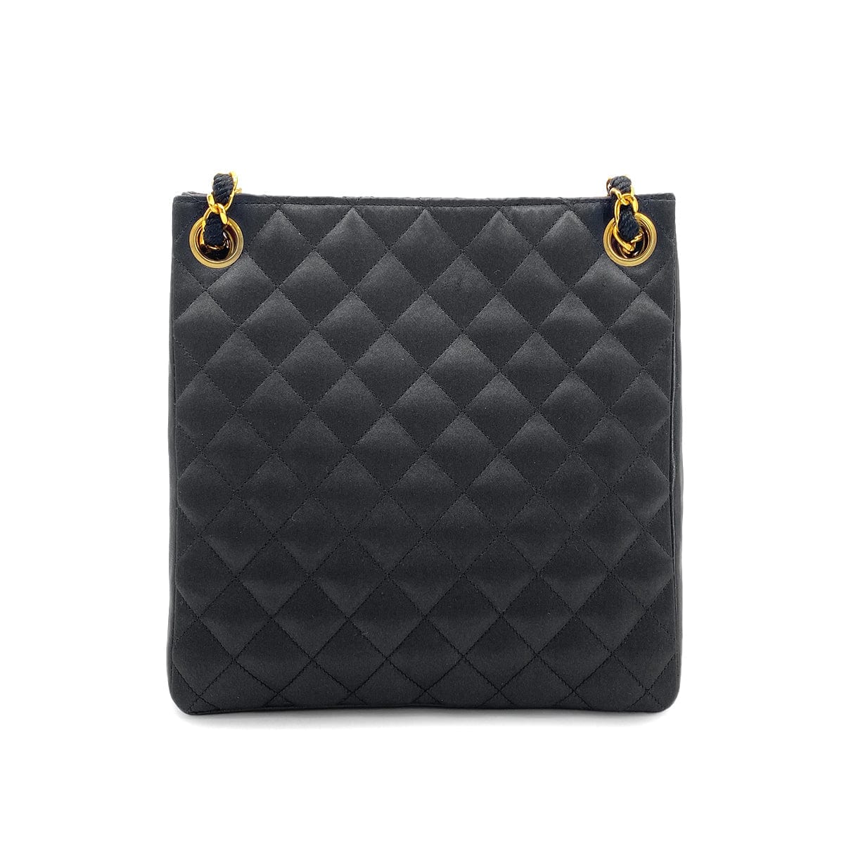 Luxury Promise Japan CHANEL VINTAGE MATELASSE CHAIN TOTE BAG BLACK SATIN LAMB SKIN 90268876