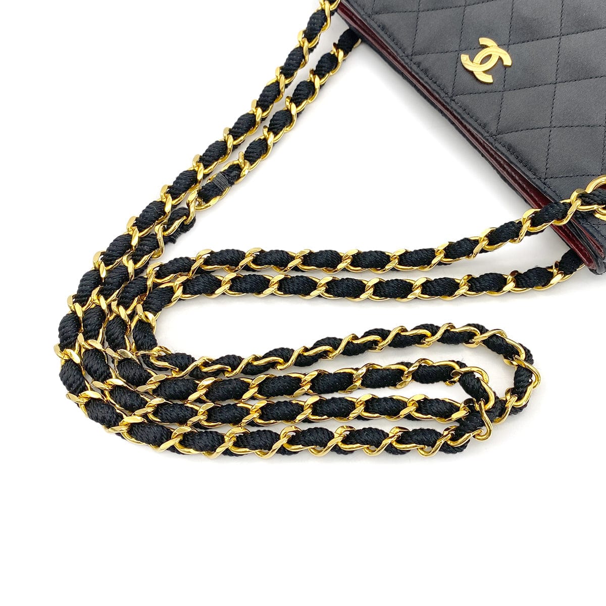 Luxury Promise Japan CHANEL VINTAGE MATELASSE CHAIN TOTE BAG BLACK SATIN LAMB SKIN 90268876