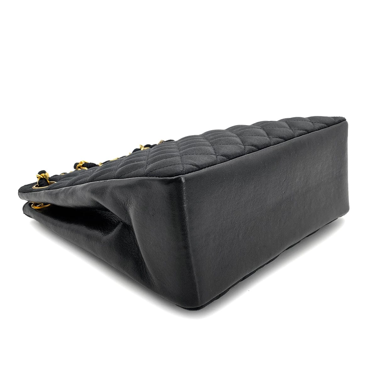 Luxury Promise Japan CHANEL VINTAGE MATELASSE CHAIN TOTE BAG BLACK SATIN LAMB SKIN 90268876