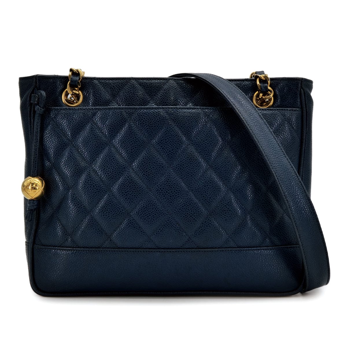 Luxury Promise Japan CHANEL VINTAGE MATELASSE CHAIN TOTE BAG NAVY CAVIAR SKIN GOLD HARDWARE 90311051