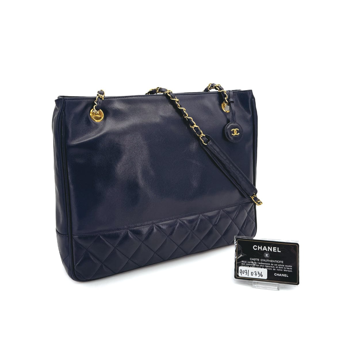 Luxury Promise Japan CHANEL VINTAGE MATELASSE CHAIN TOTE BAG NAVY LAMB SKIN 90310336