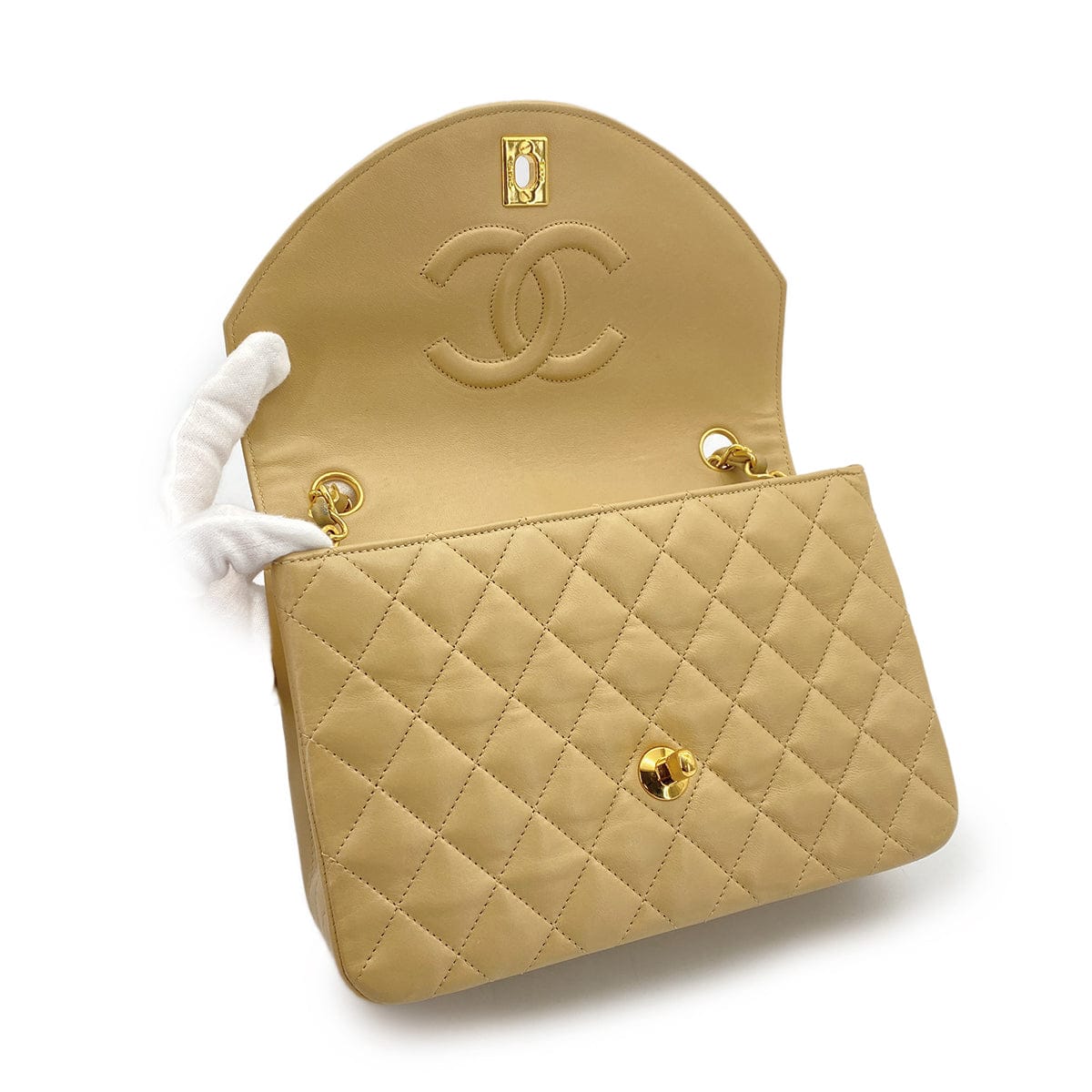 Luxury Promise Japan CHANEL VINTAGE MATELASSE HALF MOON CHAIN SHOULDER BAG BEIGE LANB SKIN 90302928