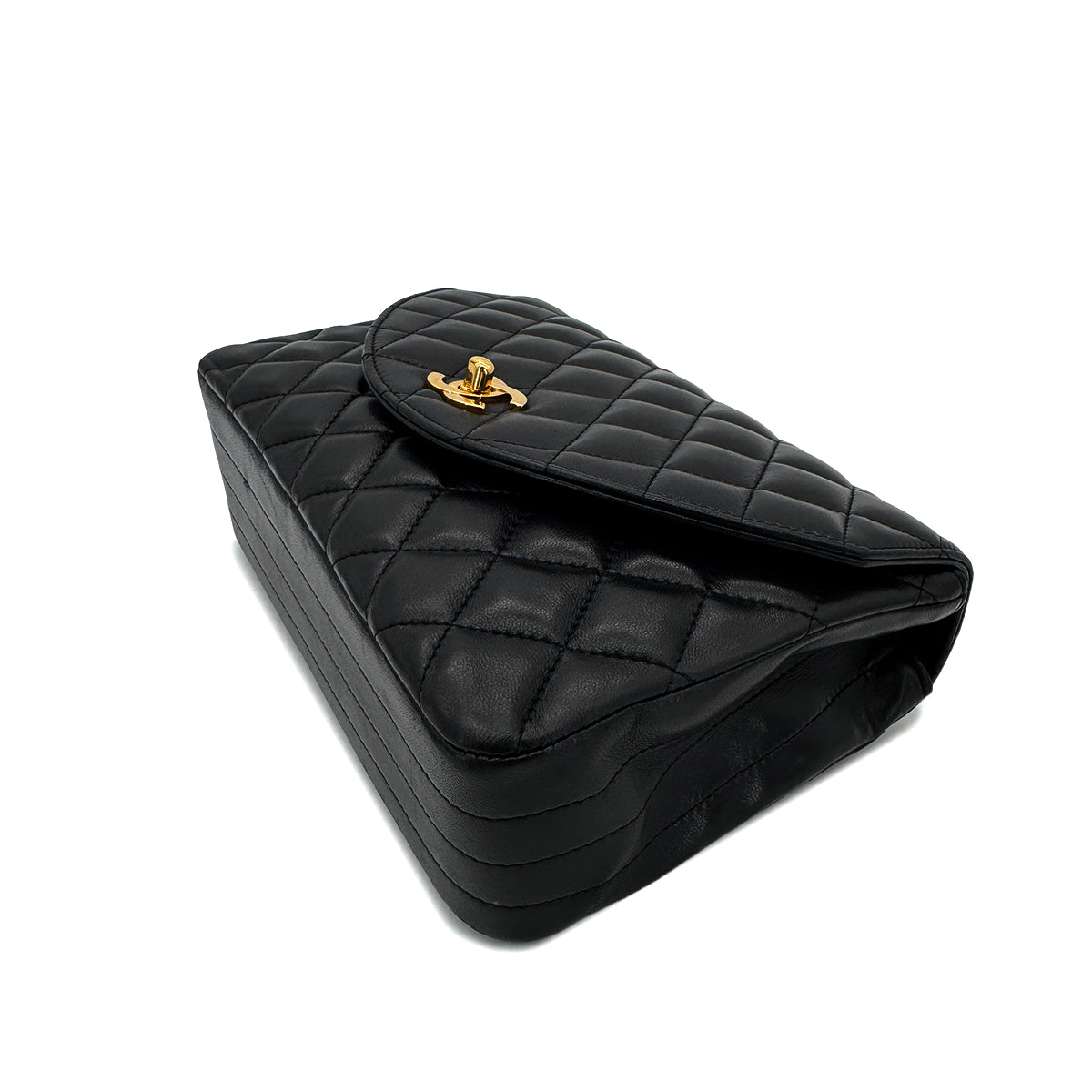 Luxury Promise Japan CHANEL VINTAGE MATELASSE HALF MOON CHAIN SHOULDER BAG BLACK LAMB SKIN 90287223