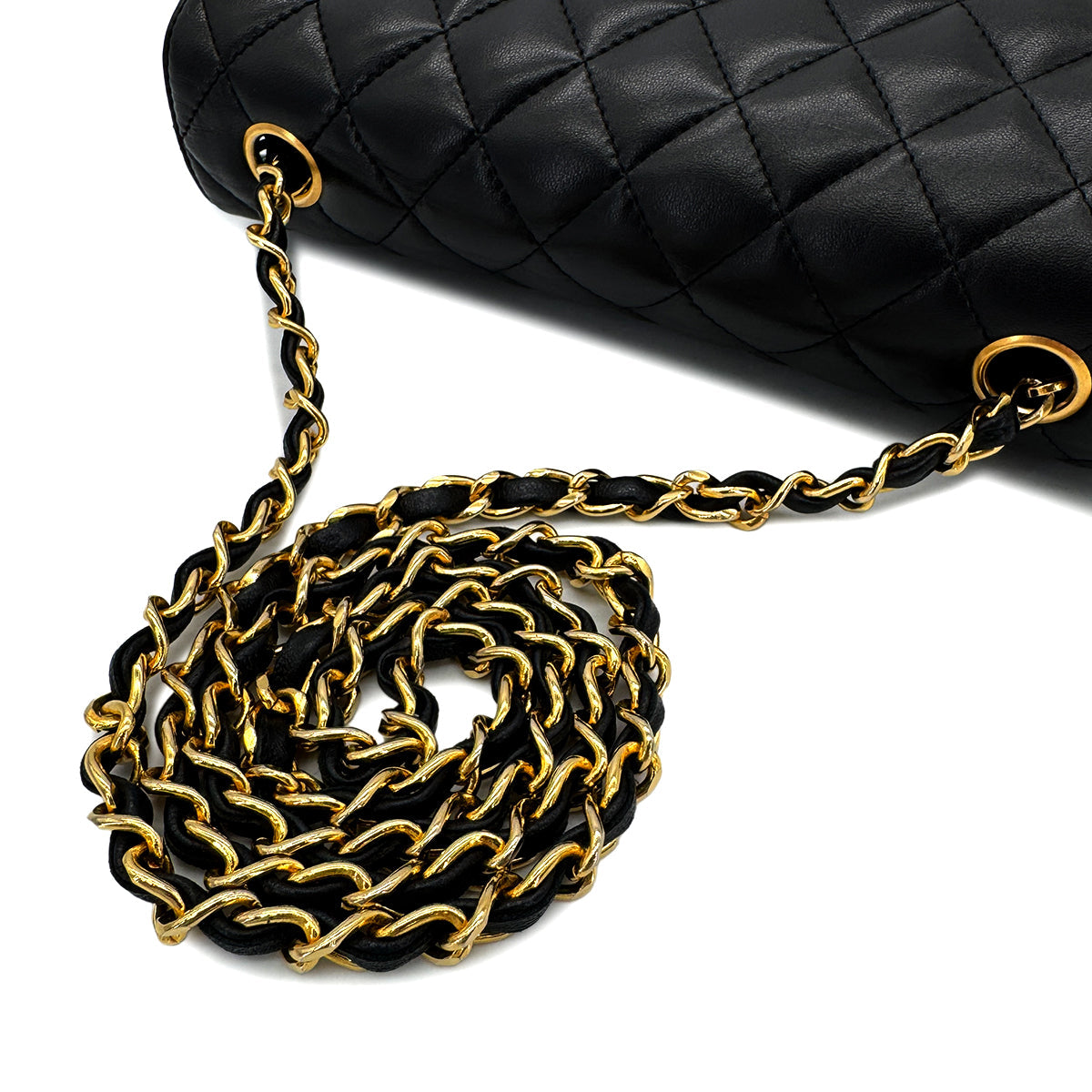 Luxury Promise Japan CHANEL VINTAGE MATELASSE HALF MOON CHAIN SHOULDER BAG BLACK LAMB SKIN 90287223