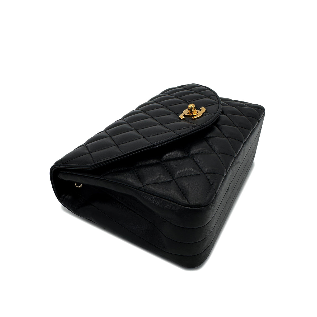 Luxury Promise Japan CHANEL VINTAGE MATELASSE HALF MOON CHAIN SHOULDER BAG BLACK LAMB SKIN 90287223