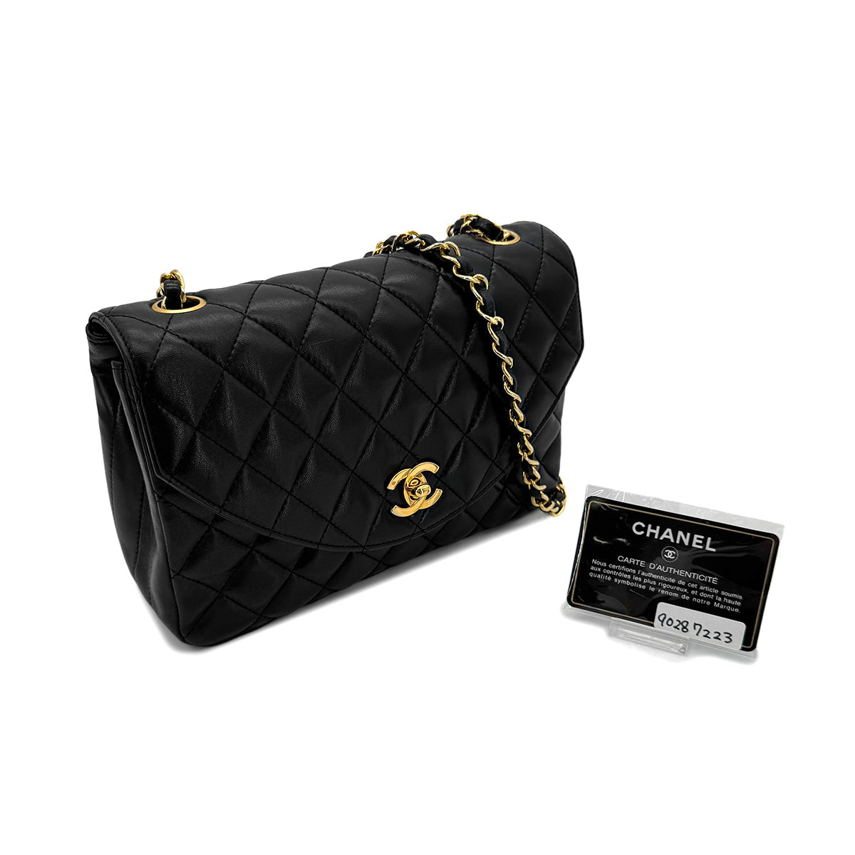 Luxury Promise Japan CHANEL VINTAGE MATELASSE HALF MOON CHAIN SHOULDER BAG BLACK LAMB SKIN 90287223