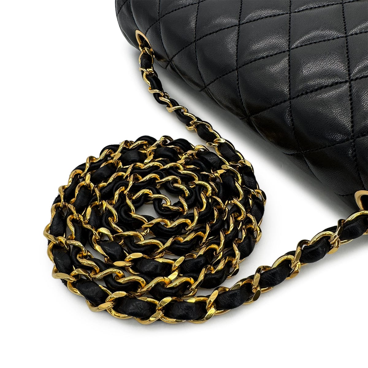 Luxury Promise Japan CHANEL VINTAGE MATELASSE HALF MOON CHAIN SHOULDER BAG BLACK LAMB SKIN 90300011