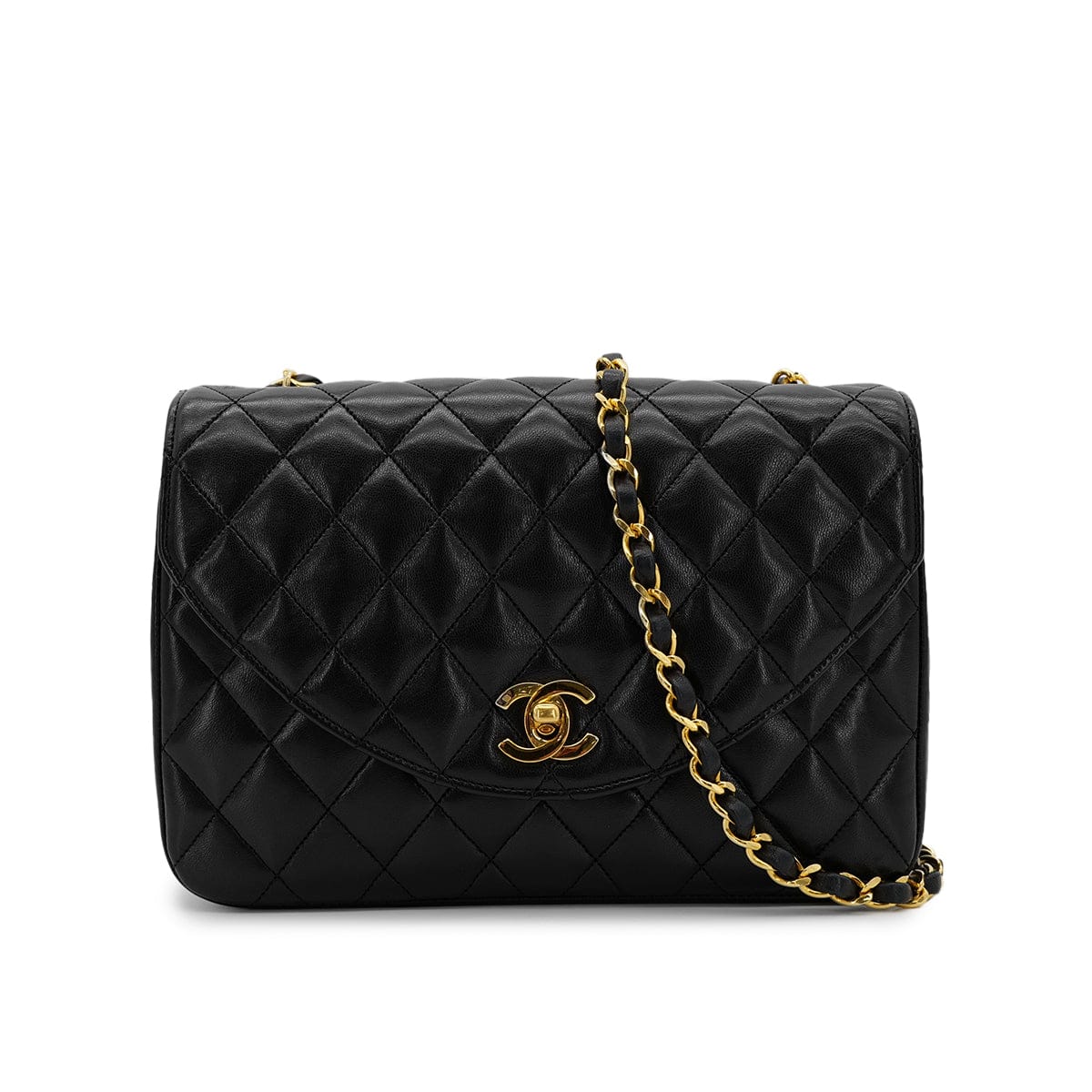 Luxury Promise Japan CHANEL VINTAGE MATELASSE HALF MOON CHAIN SHOULDER BAG BLACK LAMB SKIN 90300011