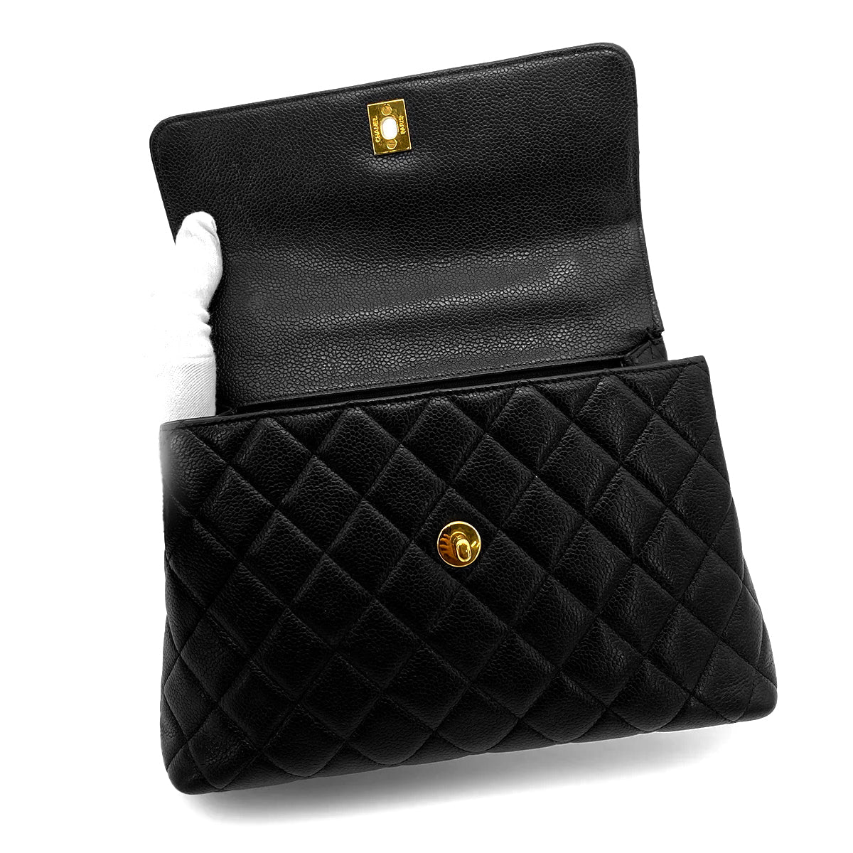 Luxury Promise Japan CHANEL VINTAGE MATELASSE HAND BAG BLACK CAVIAR SKIN 90258792