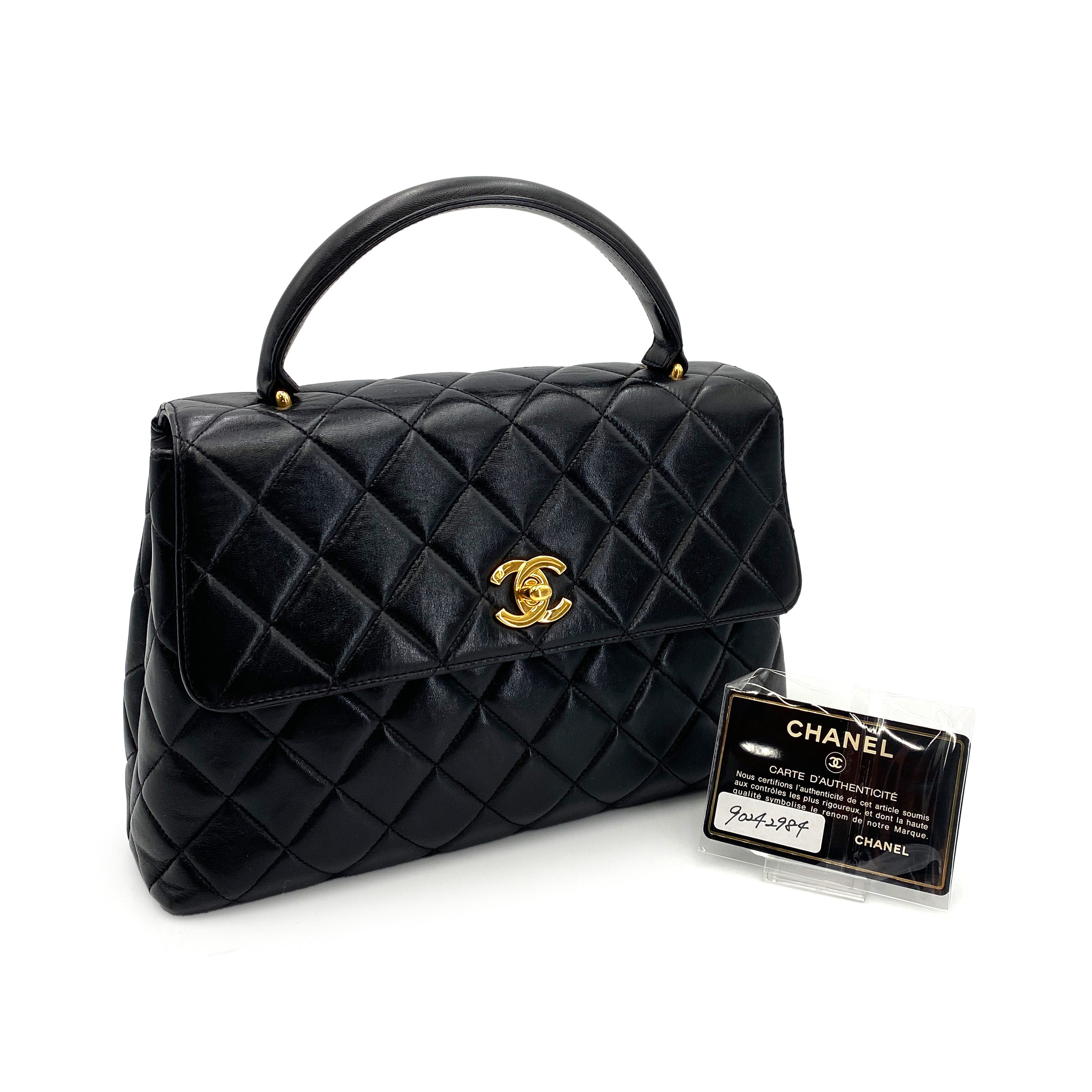 Luxury Promise Japan CHANEL VINTAGE MATELASSE HAND BAG BLACK LAMB SKIN 90242984