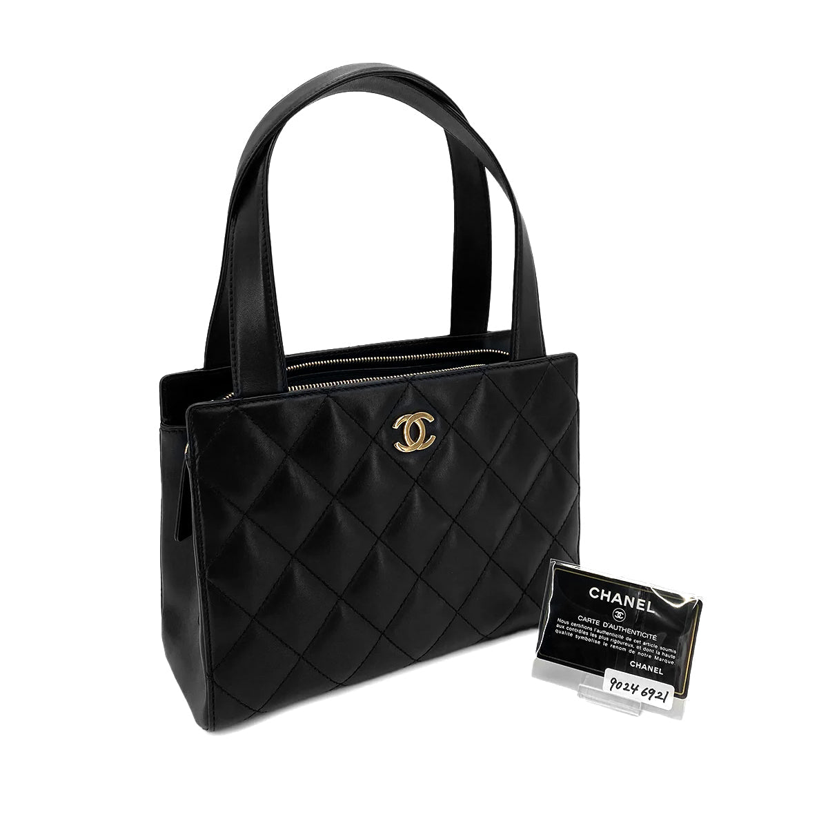 Luxury Promise Japan CHANEL VINTAGE MATELASSE HAND BAG BLACK LAMB SKIN 90246921