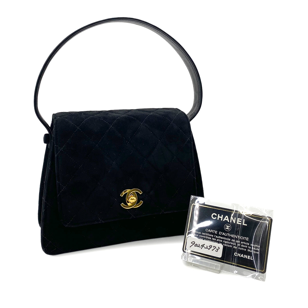 Luxury Promise Japan CHANEL VINTAGE MATELASSE HAND BAG BLACK SUEDE 90242973