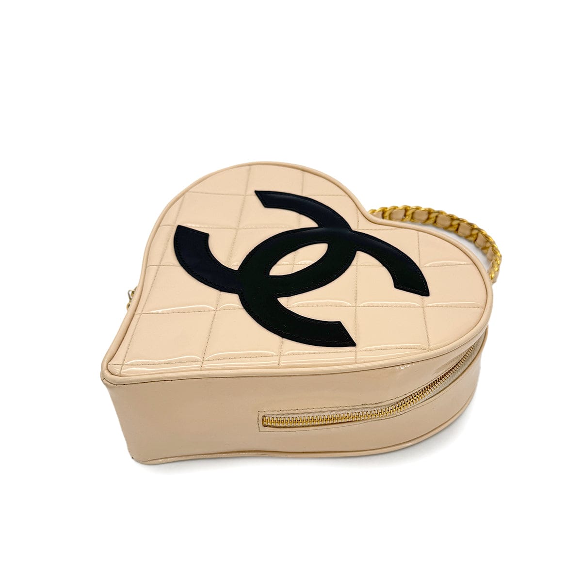 Luxury Promise Japan CHANEL VINTAGE MATELASSE HEART VANITY HAND BAG BEIGE BLACK ENAMEL 90297257