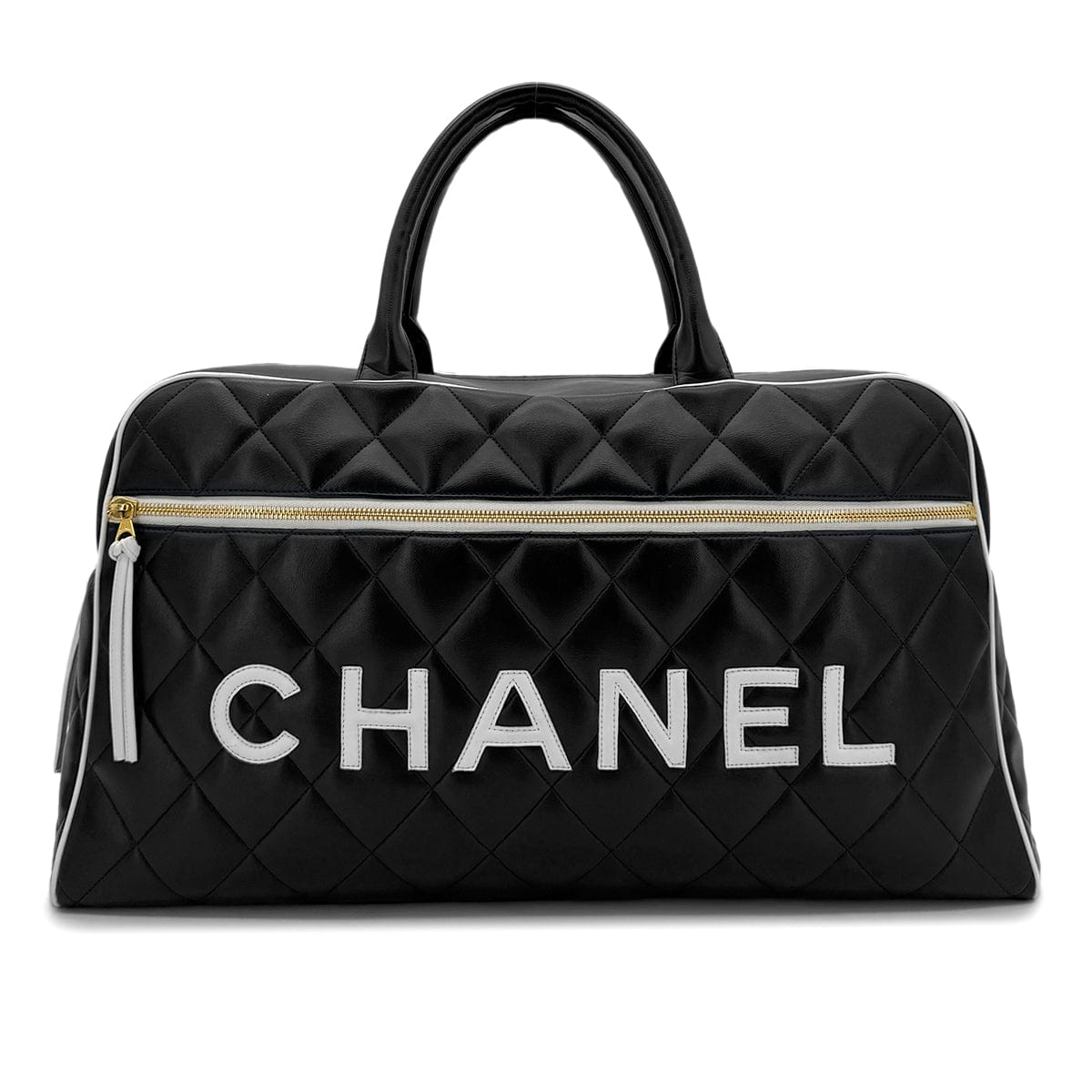 Luxury Promise Japan CHANEL VINTAGE MATELASSE LOGO BOSTON HAND BAG BLACK WHITE LAMB SKIN 90269599