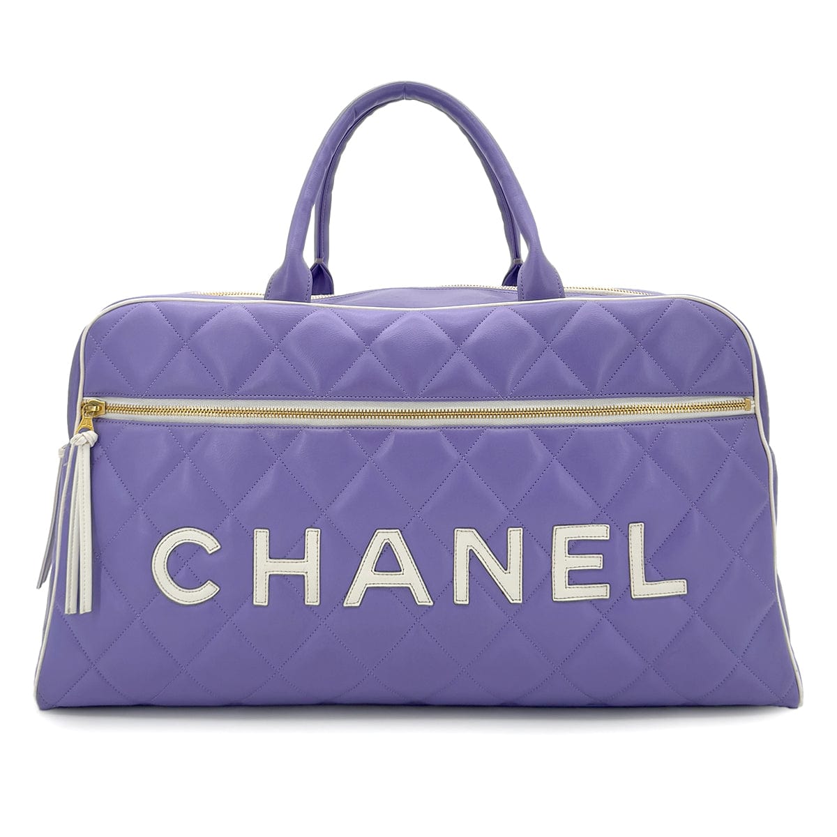 Luxury Promise Japan CHANEL VINTAGE MATELASSE LOGO BOSTON HAND BAG PURPLE WHITE LEATHER 90287478