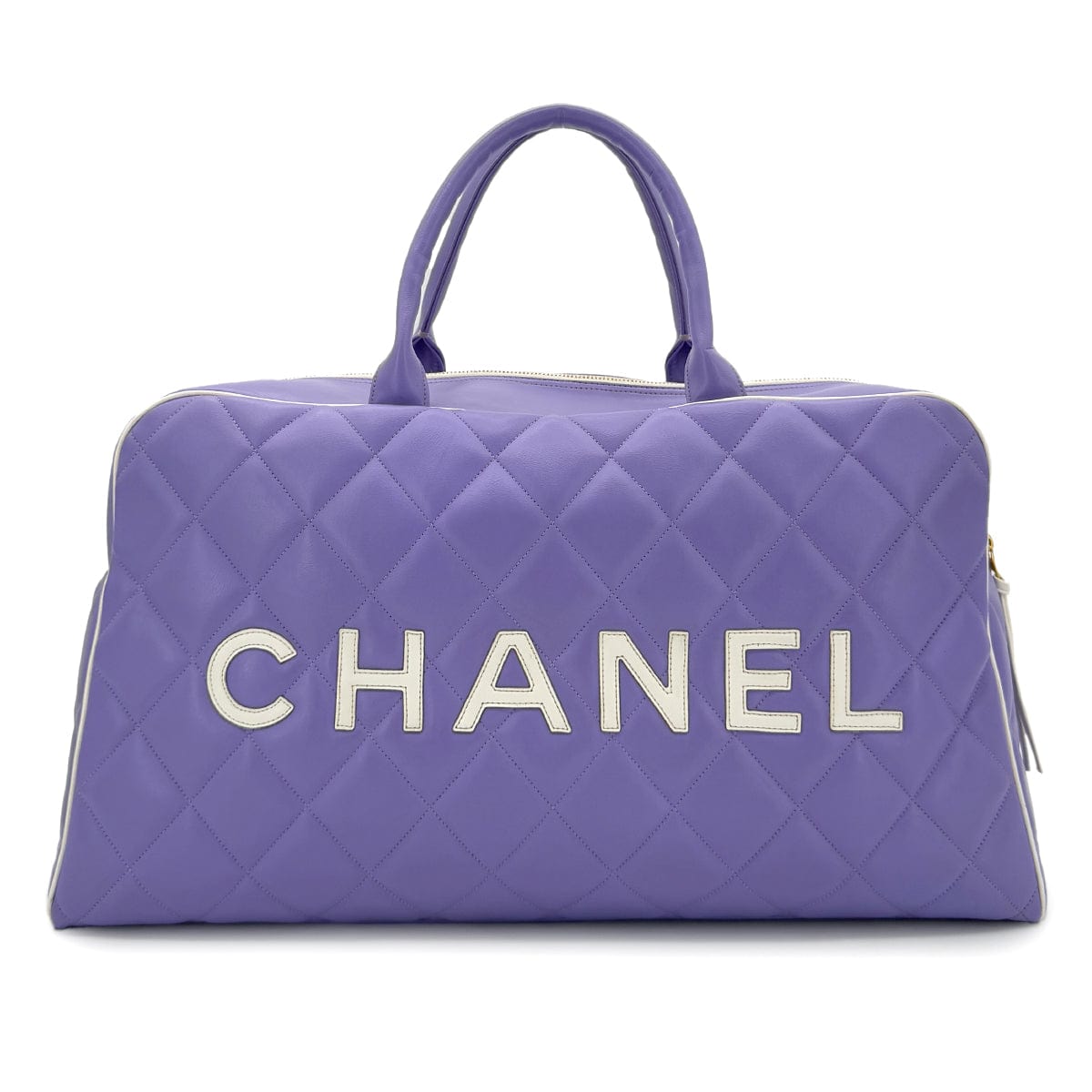 Luxury Promise Japan CHANEL VINTAGE MATELASSE LOGO BOSTON HAND BAG PURPLE WHITE LEATHER 90287478