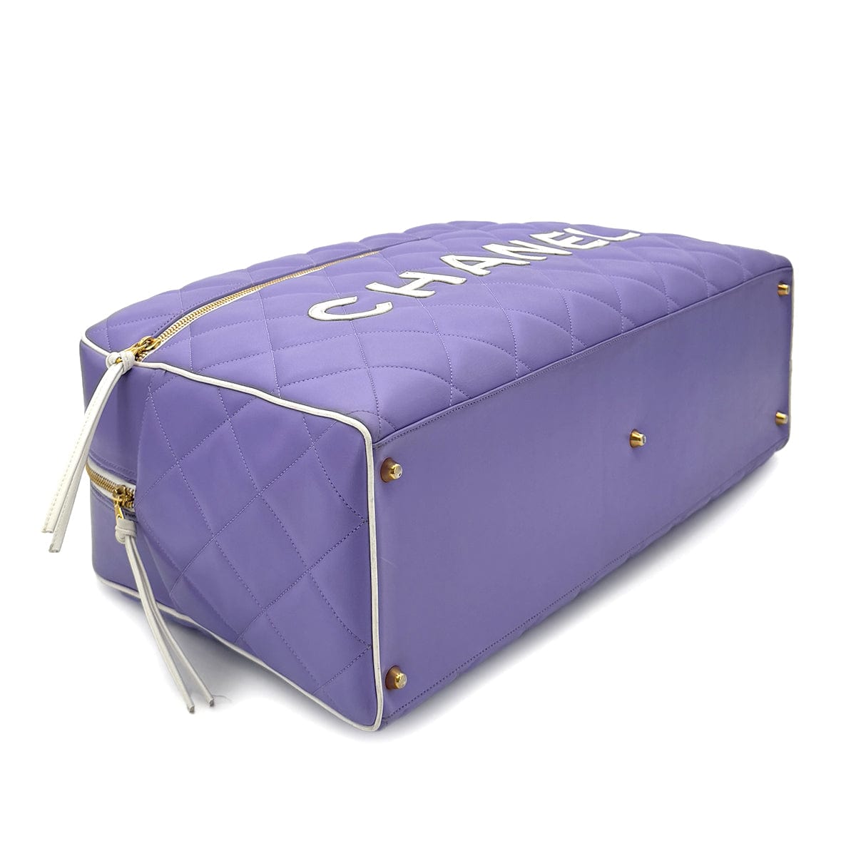 Luxury Promise Japan CHANEL VINTAGE MATELASSE LOGO BOSTON HAND BAG PURPLE WHITE LEATHER 90287478