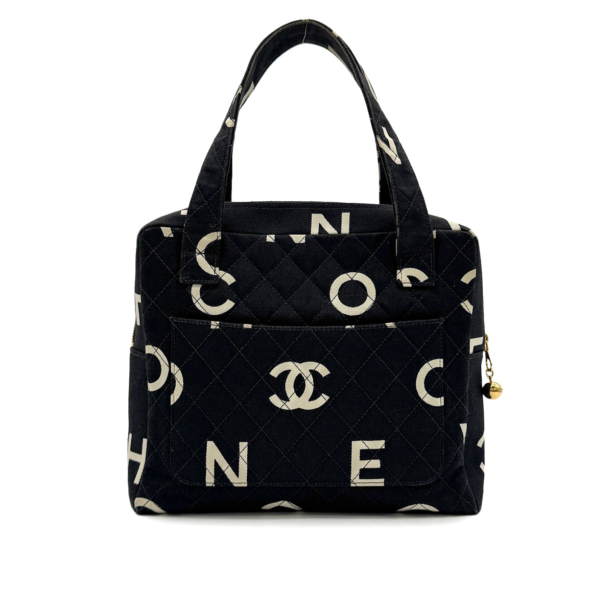 Luxury Promise Japan CHANEL VINTAGE MATELASSE LOGO HAND BAG BLACK WHITE CANVAS 90303315