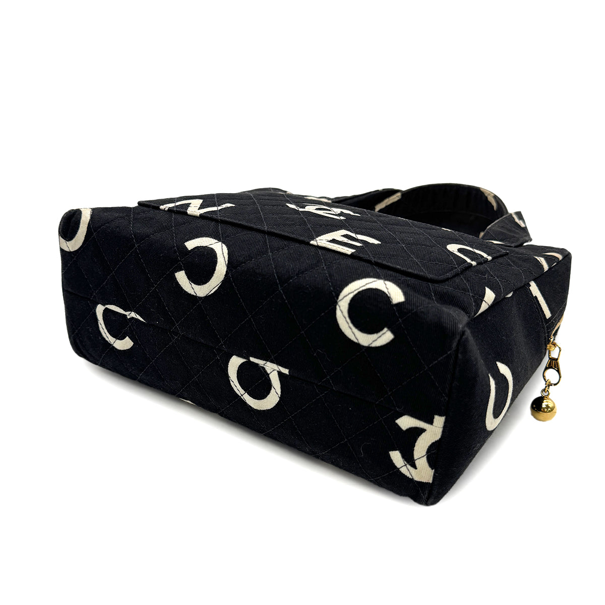 Luxury Promise Japan CHANEL VINTAGE MATELASSE LOGO HAND BAG BLACK WHITE CANVAS 90303315
