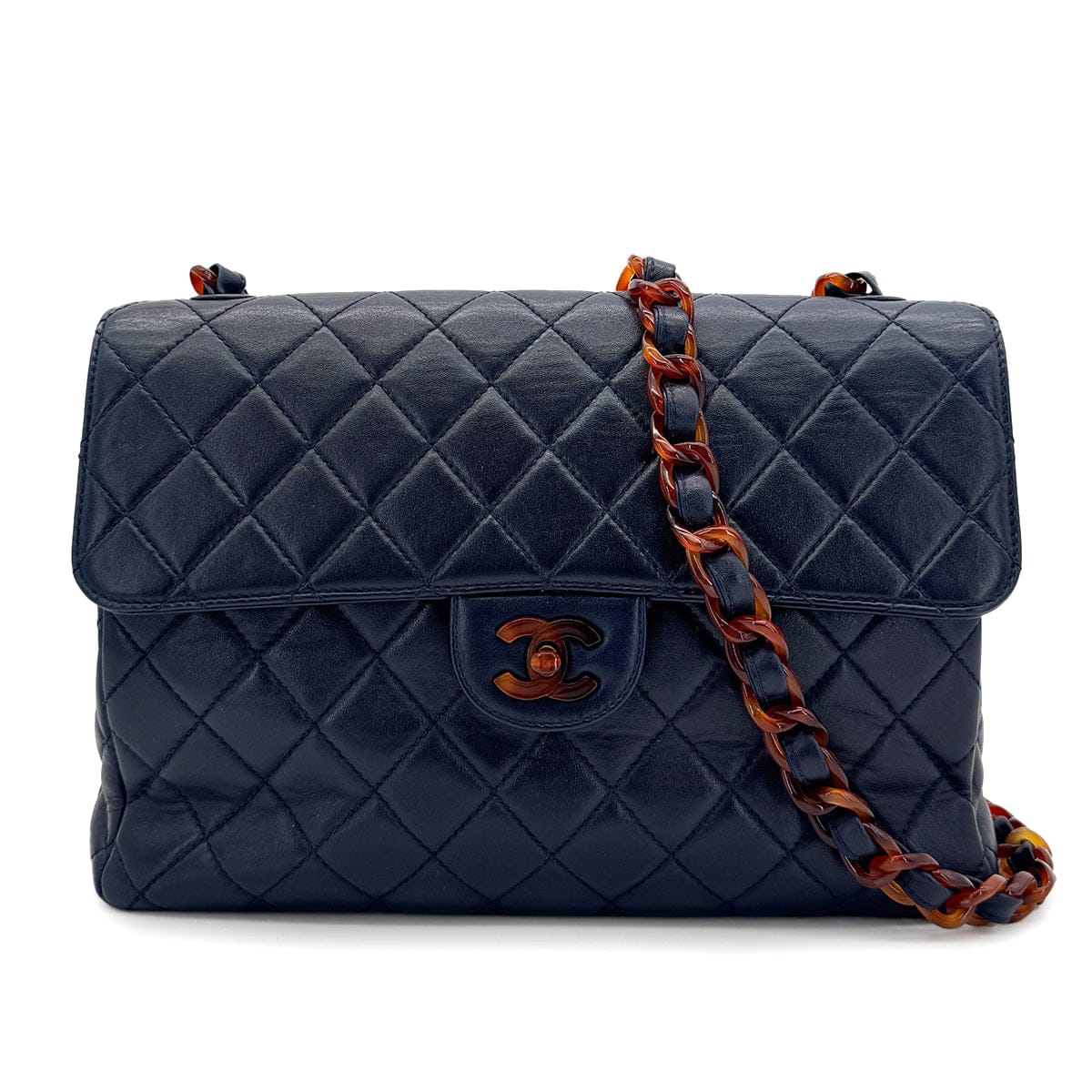 Luxury Promise Japan CHANEL VINTAGE MATELASSE TORTOISESHELL CHAIN SHOULDER BAG NAVY LAMB SKIN 90280642